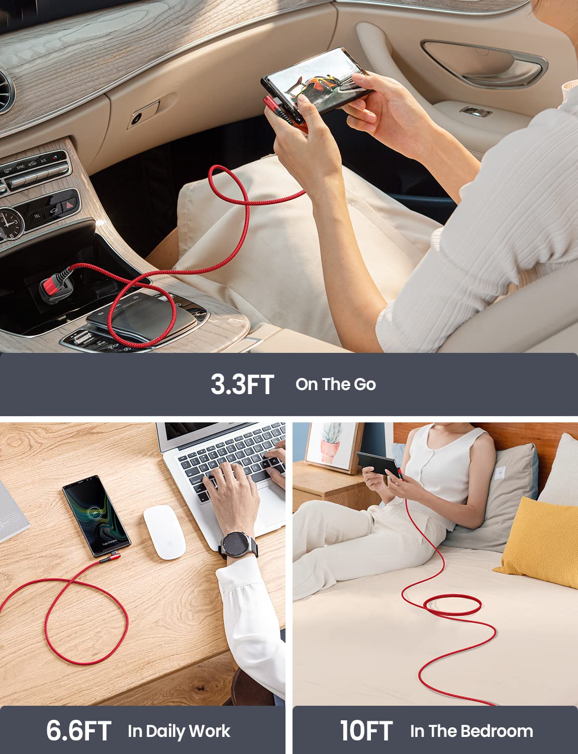 AINOPE 2-Pack Type C Charging Cable 3.1A Fast Charge, Right Angle [6.6ft+6.6ft] USB C Cable, Durable Nylon Braided Type C Charging Cable Fast Charge Compatible Galaxy S10 S9 S21, LG V30,V20,G6