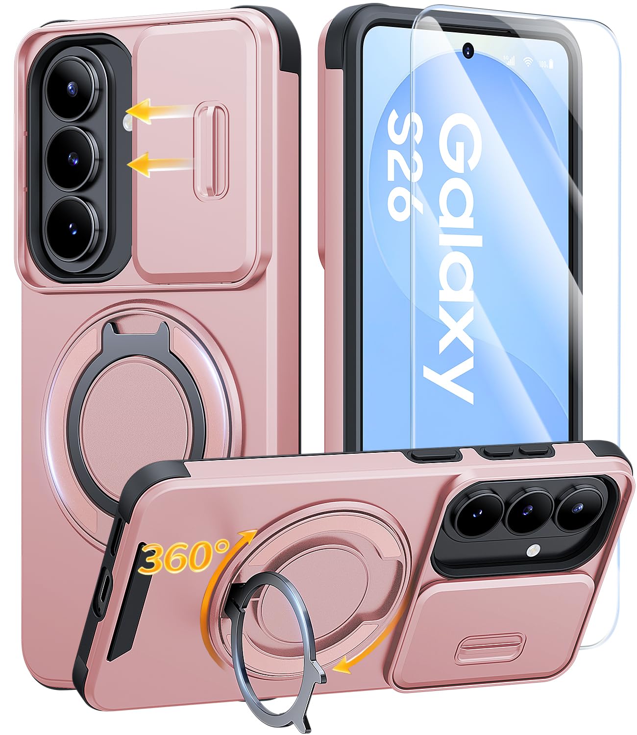 JAME for Samsung Galaxy S26 Ultra Case with Ring Stand & Slide Camera Cover | Ring Holder Kickstand, Screen Protectors, Dual-Layer Shockproof Protective, Magnetic Accessory Friendly Phone Case, Purple