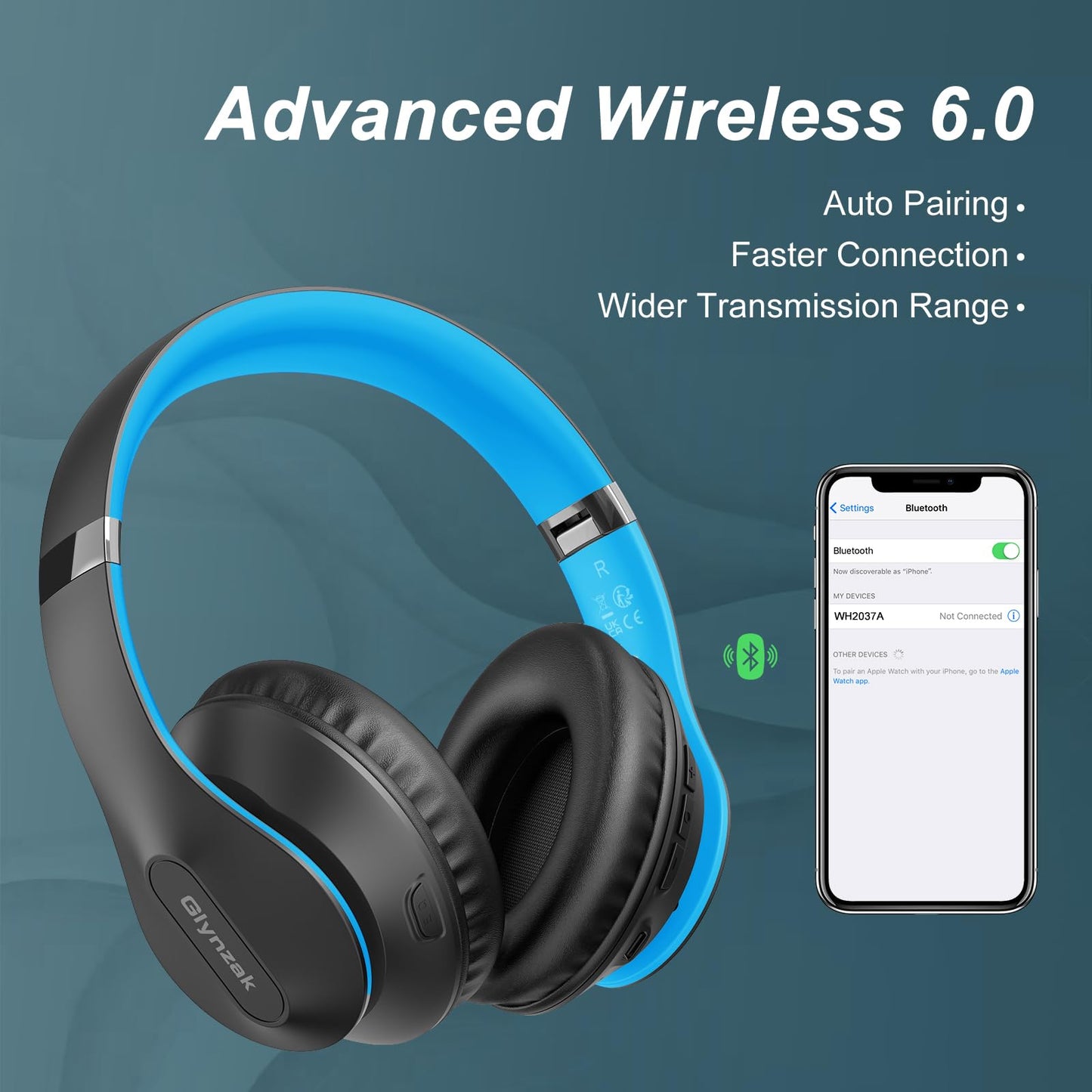 Wireless Bluetooth Headphones Over Ear V6.0 HiFi Stereo with Mic