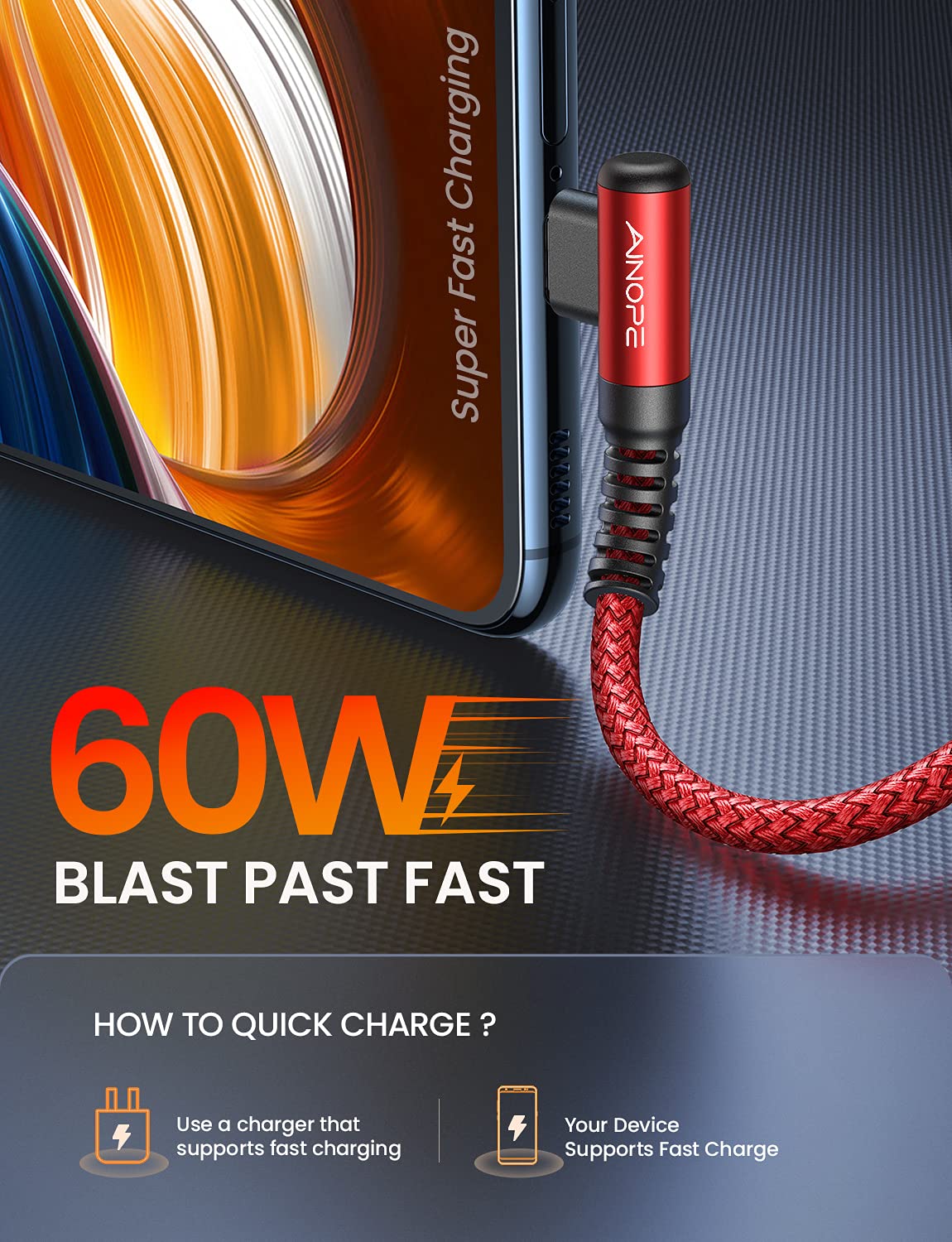 AINOPE USB C to USB C Cable (60W 2Pack 6.6ft) C to C Cable Fast Charging