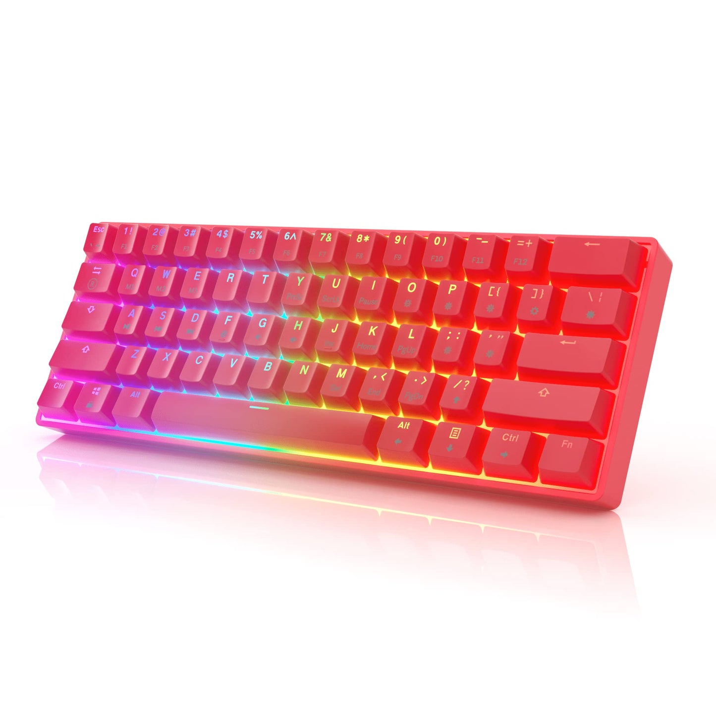 HK GAMING GK61 Mechanical Gaming Keyboard - 61 Keys Multi Color RGB Illuminated LED Backlit Wired Programmable for PC/Mac Gamer (Gateron Optical Brown, White)
