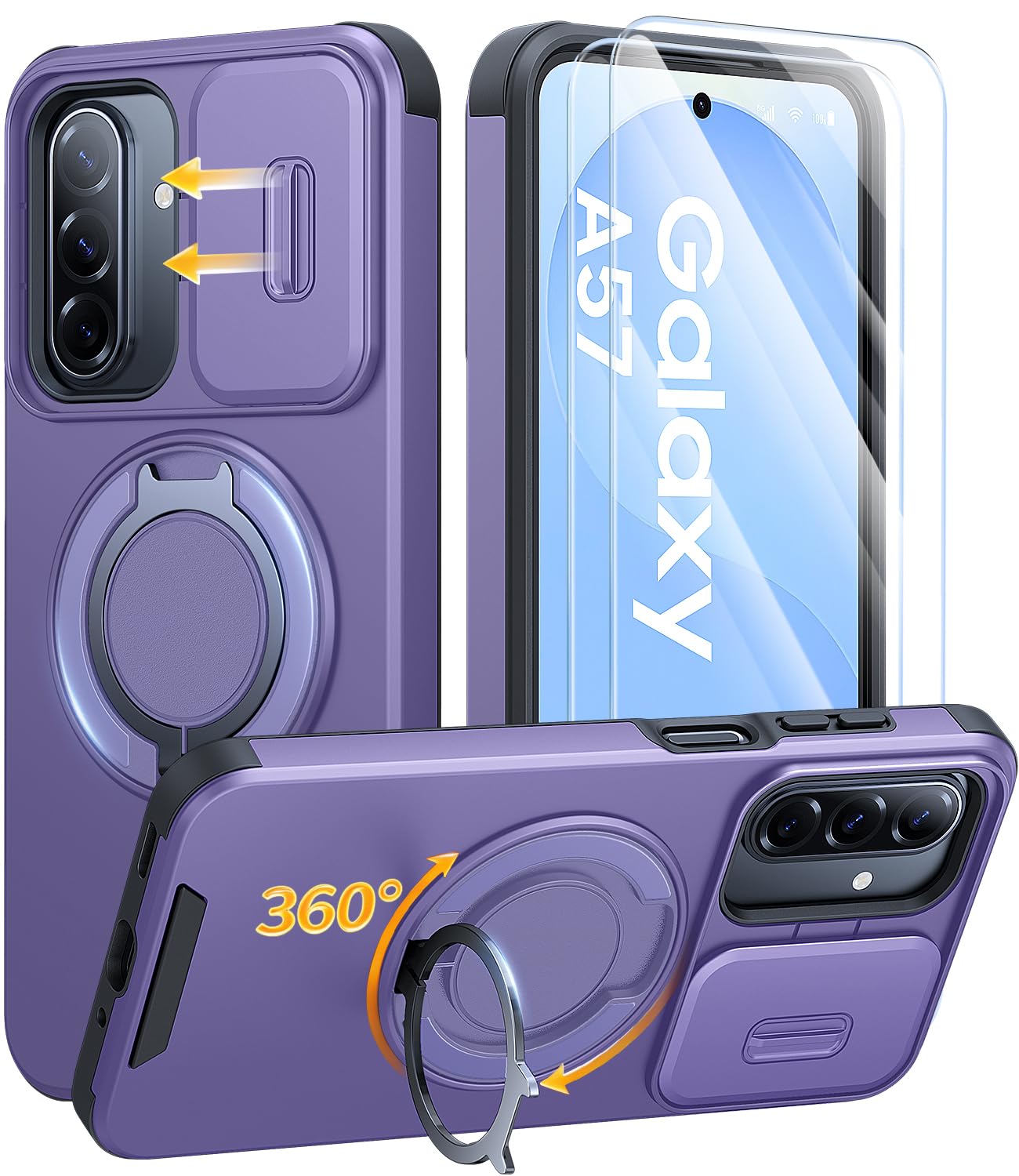 JAME for Samsung Galaxy S26 Ultra Case with Ring Stand & Slide Camera Cover | Ring Holder Kickstand, Screen Protectors, Dual-Layer Shockproof Protective, Magnetic Accessory Friendly Phone Case, Purple