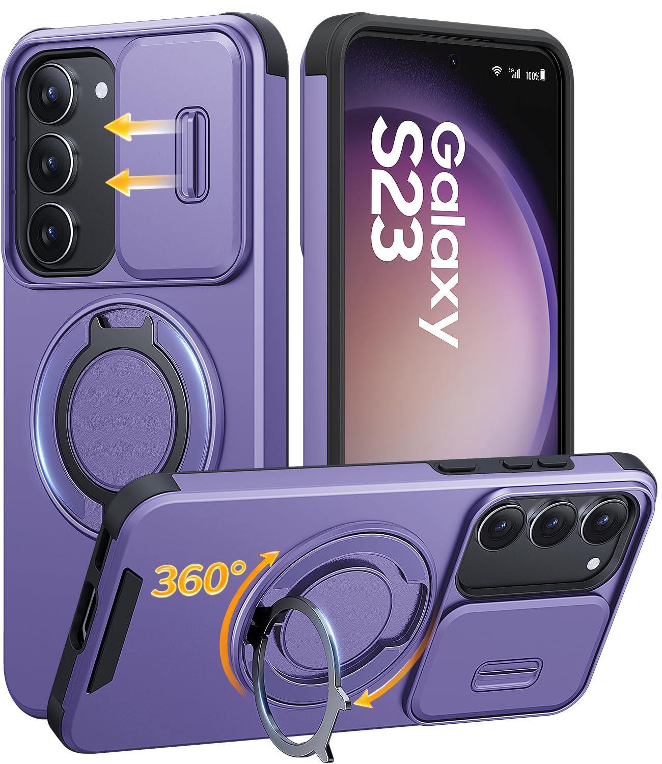 JAME for Samsung Galaxy S26 Ultra Case with Ring Stand & Slide Camera Cover | Ring Holder Kickstand, Screen Protectors, Dual-Layer Shockproof Protective, Magnetic Accessory Friendly Phone Case, Purple