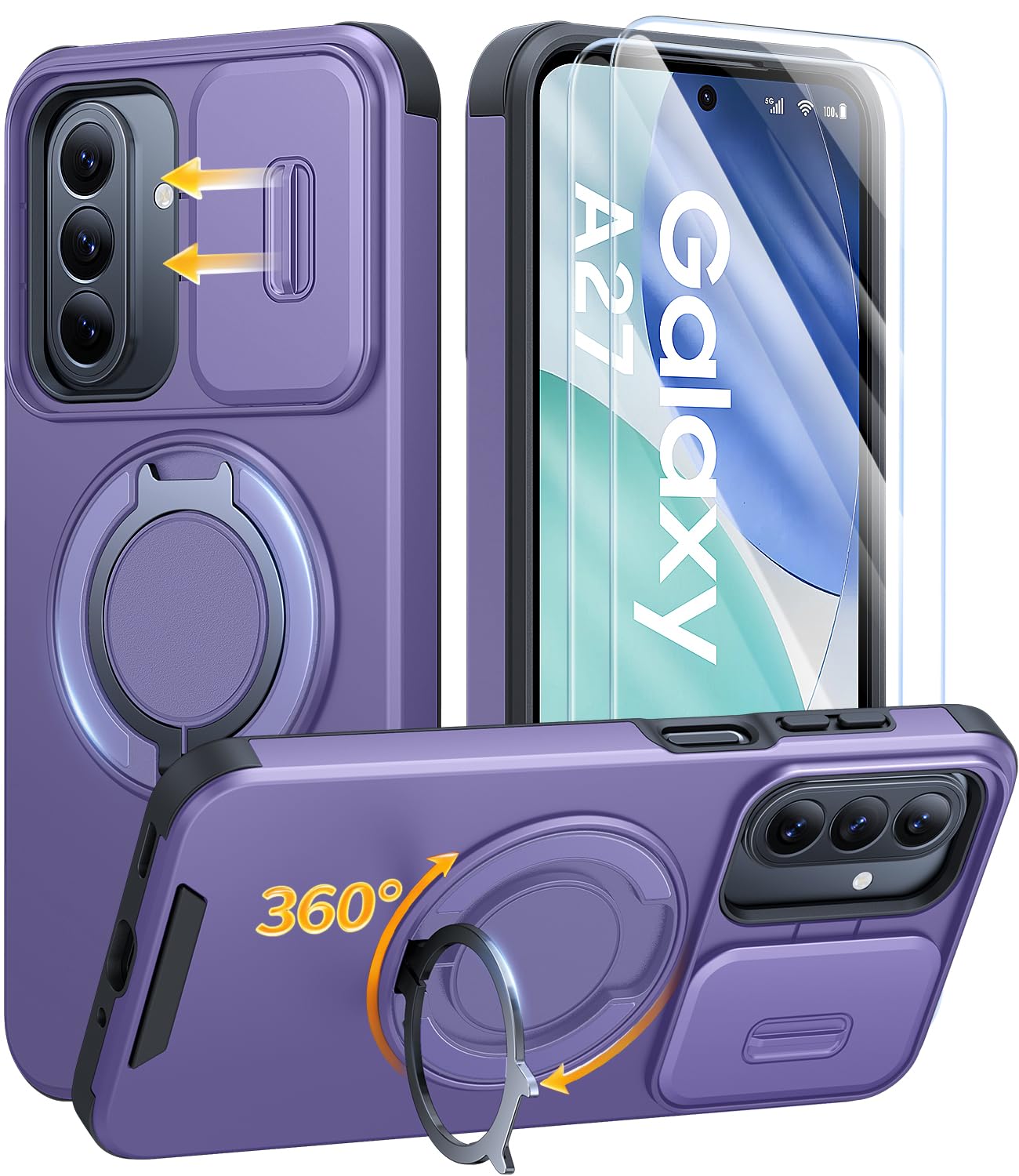 JAME for Samsung Galaxy S26 Ultra Case with Ring Stand & Slide Camera Cover | Ring Holder Kickstand, Screen Protectors, Dual-Layer Shockproof Protective, Magnetic Accessory Friendly Phone Case, Purple