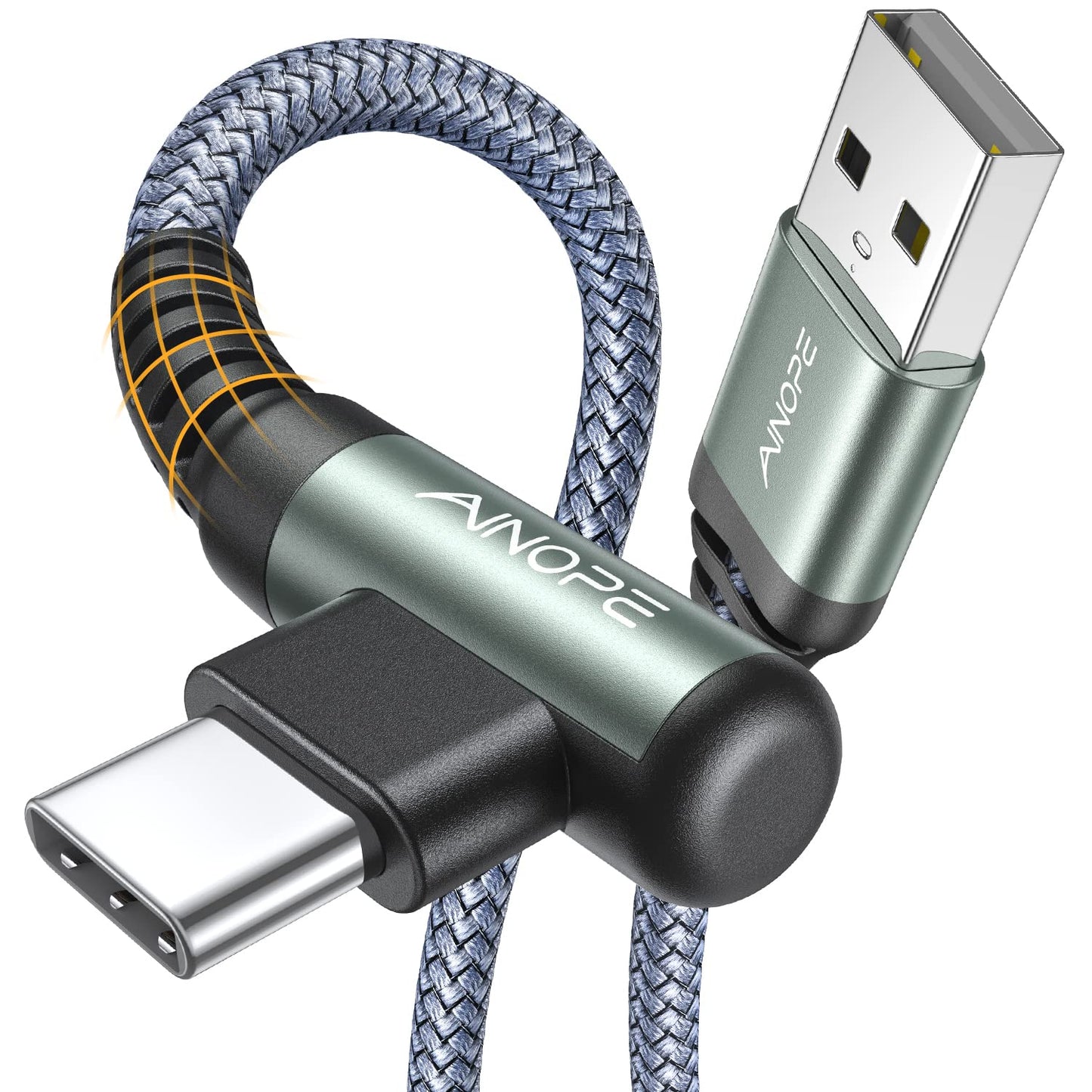 AINOPE 2-Pack Type C Charging Cable 3.1A Fast Charge, Right Angle [6.6ft+6.6ft] USB C Cable, Durable Nylon Braided Type C Charging Cable Fast Charge Compatible Galaxy S10 S9 S21, LG V30,V20,G6