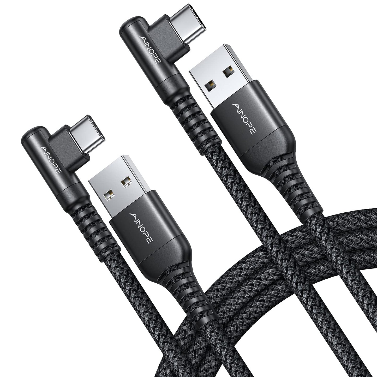 AINOPE 2-Pack Type C Charging Cable 3.1A Fast Charge, Right Angle [6.6ft+6.6ft] USB C Cable, Durable Nylon Braided Type C Charging Cable Fast Charge Compatible Galaxy S10 S9 S21, LG V30,V20,G6