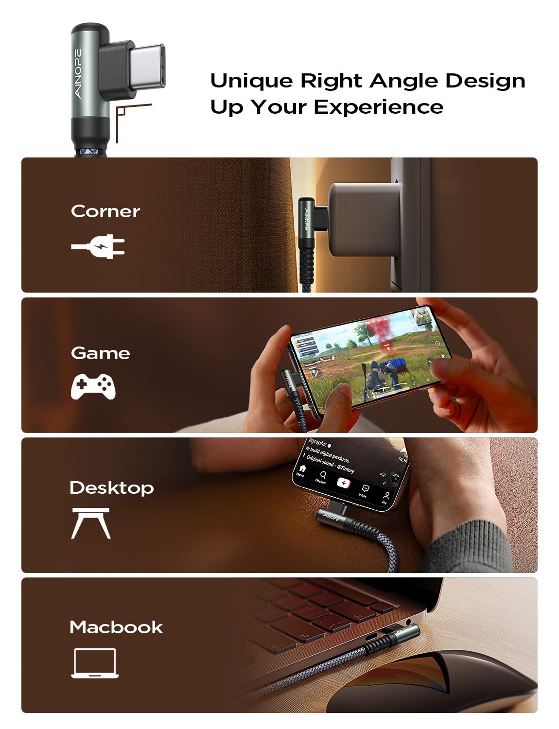AINOPE USB C to USB C Cable (60W 2Pack 6.6ft) C to C Cable Fast Charging