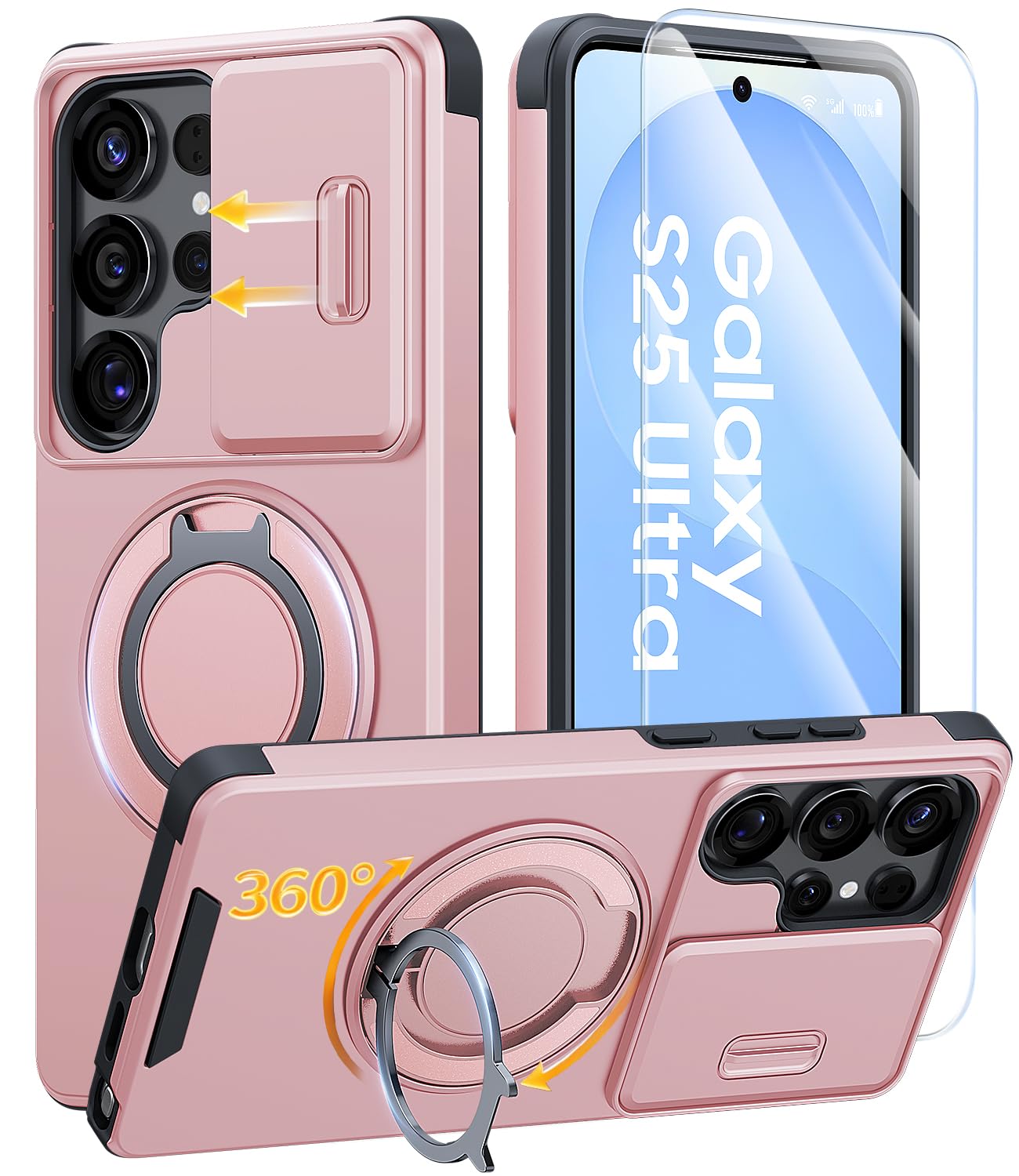 JAME for Samsung Galaxy S26 Ultra Case with Ring Stand & Slide Camera Cover | Ring Holder Kickstand, Screen Protectors, Dual-Layer Shockproof Protective, Magnetic Accessory Friendly Phone Case, Purple