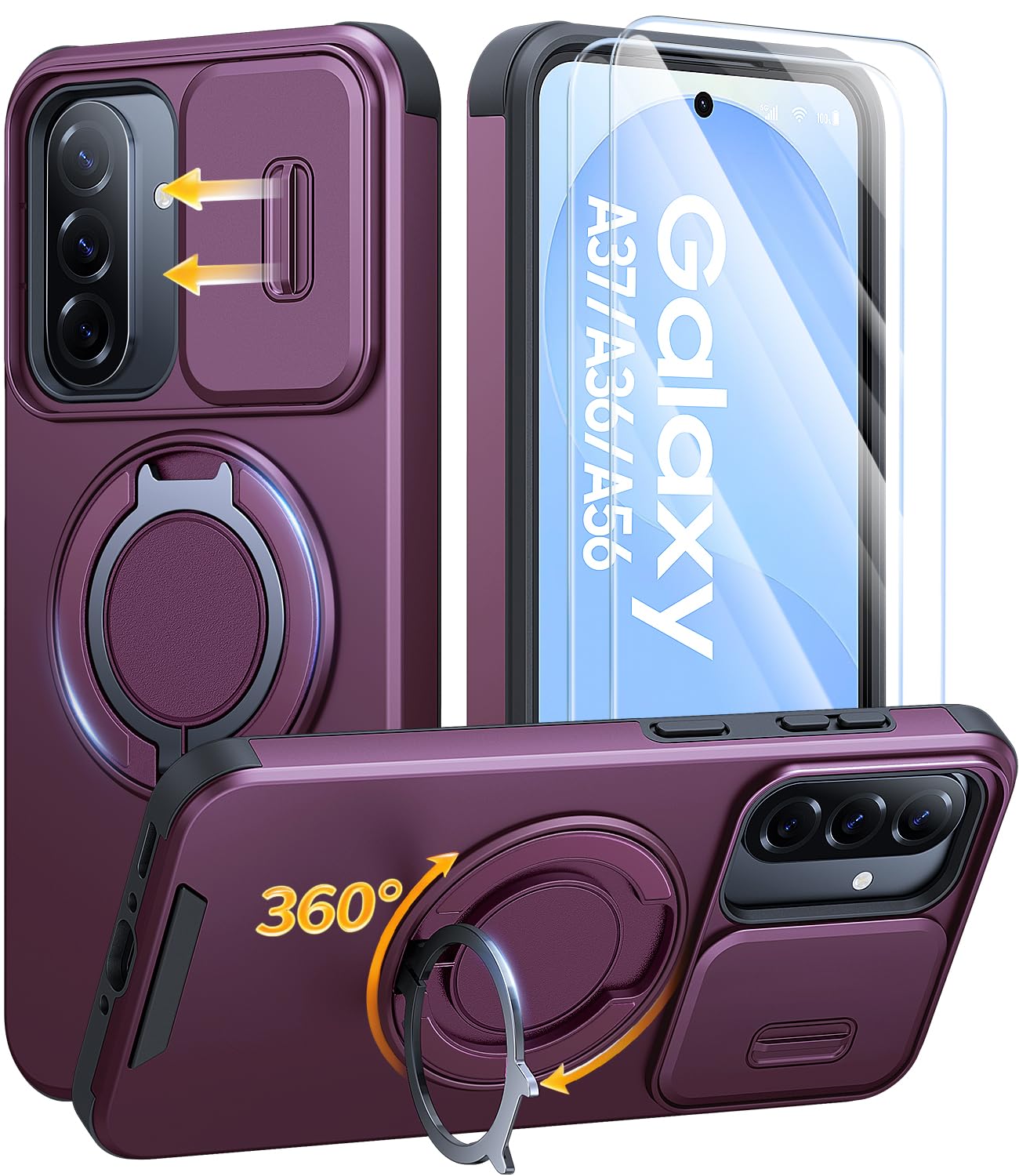 JAME for Samsung Galaxy S26 Ultra Case with Ring Stand & Slide Camera Cover | Ring Holder Kickstand, Screen Protectors, Dual-Layer Shockproof Protective, Magnetic Accessory Friendly Phone Case, Purple