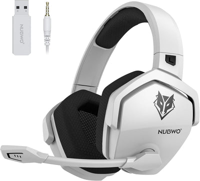 NUBWO Wireless Gaming Headset with Mic for Ps5 Ps4 PC, Zero Interference, 100-Hour Battery All-Day Play, 23ms Sync​ for Fortnite & Call of Duty/FPS Gamers, Triple Mode All Devices Compatible - White