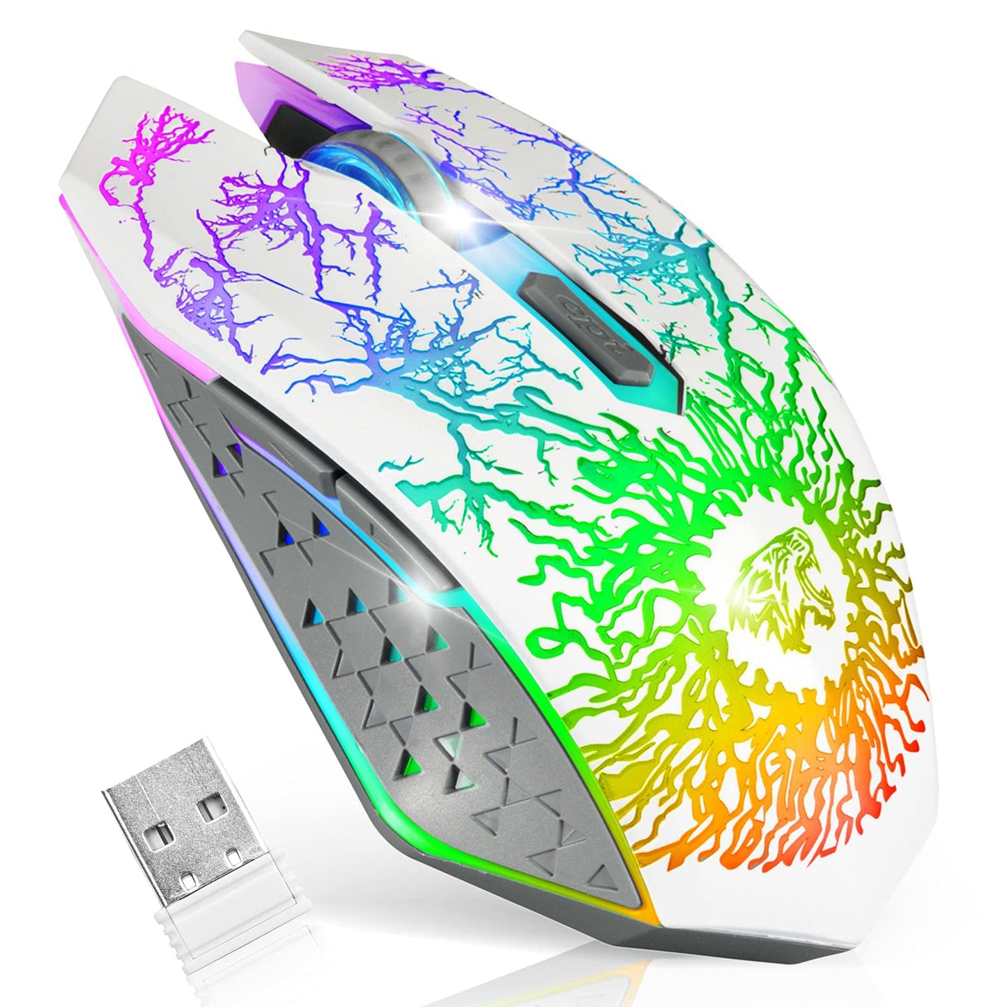 VEGCOO Wireless Gaming Mouse, Rechargeable Gaming Mouse, Silent Optical Mice with 2.4G USB Receiver, 3 Level DPI, 6 Buttons, 7 Colors LED Lights for PC/Mac Gamer, Laptop and Desktop