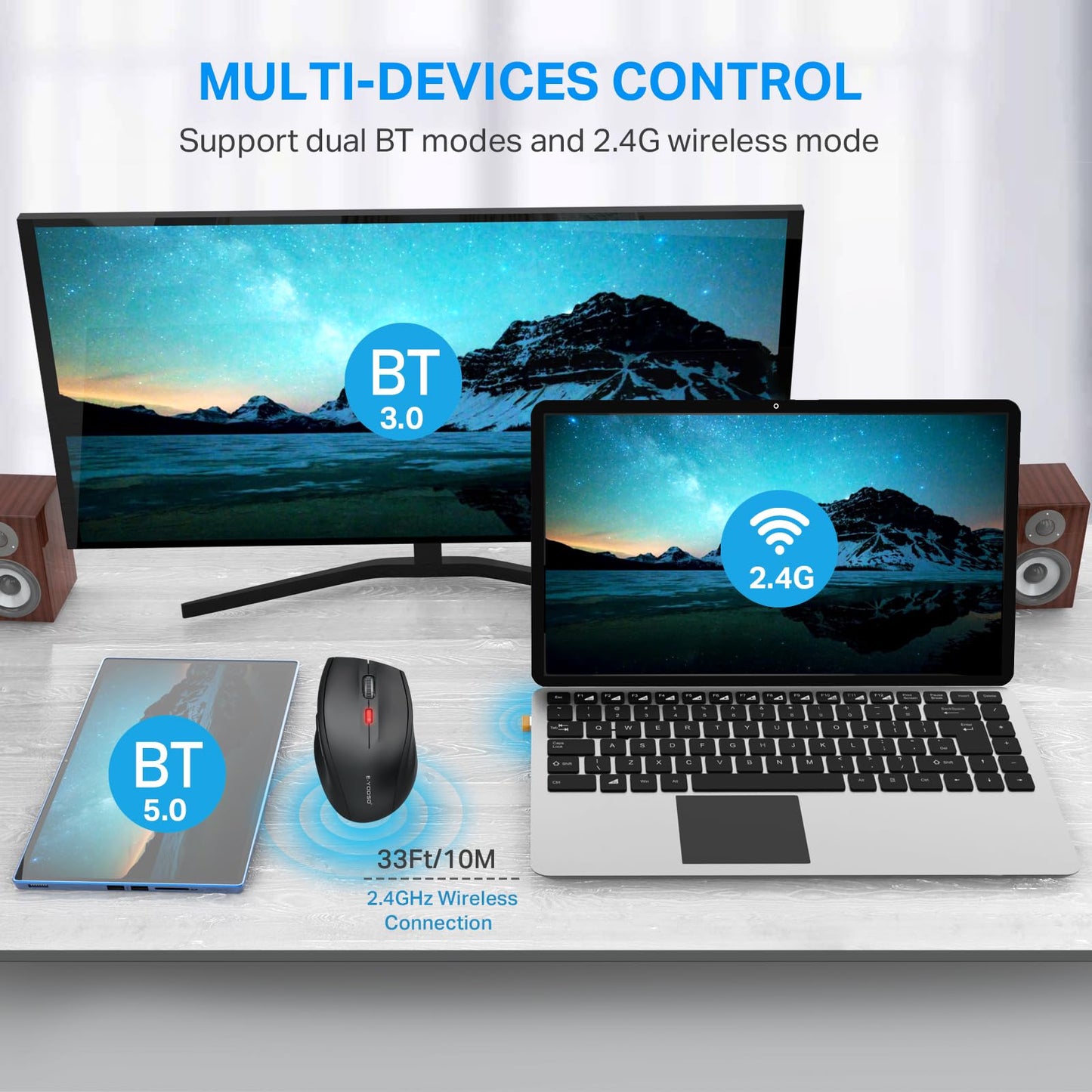 E-YOOSO Wireless Mouse for Laptop, Portable Optical Computer Mouse, 6 Buttons, Cordless 2.4GHz with USB Receiver, 5-Level 4800 DPI, 18 Months Battery Life for PC Chromebook Windows Mac