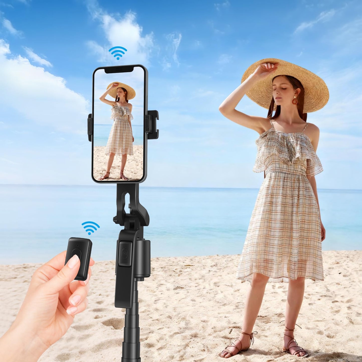 Auto Face Tracking Selfie Stick Tripod for iPhone, 360° Auto Rotating Face Tracking Tripod, Gesture Control, No APP Required, Gimbal stabilizer for Smartphone, for Live Streaming Video, Recording