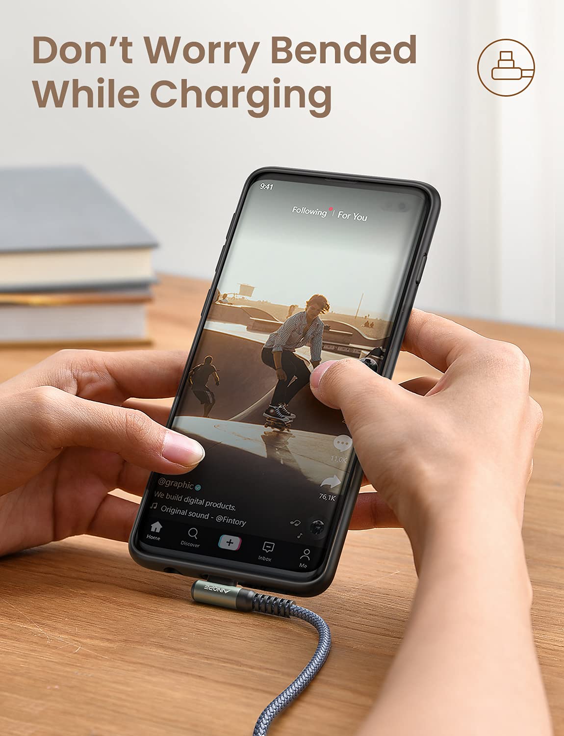 AINOPE 2-Pack Type C Charging Cable 3.1A Fast Charge, Right Angle [6.6ft+6.6ft] USB C Cable, Durable Nylon Braided Type C Charging Cable Fast Charge Compatible Galaxy S10 S9 S21, LG V30,V20,G6
