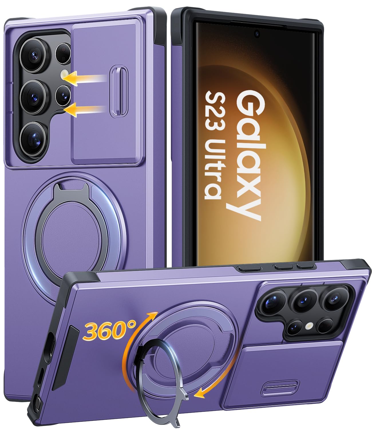 JAME for Samsung Galaxy S26 Ultra Case with Ring Stand & Slide Camera Cover | Ring Holder Kickstand, Screen Protectors, Dual-Layer Shockproof Protective, Magnetic Accessory Friendly Phone Case, Purple