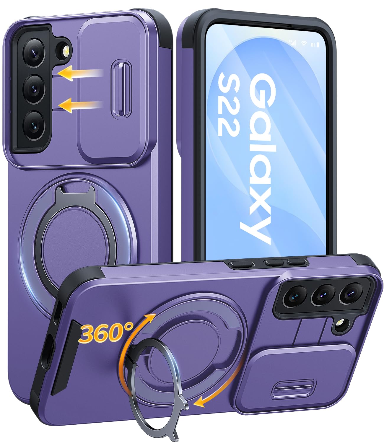 JAME for Samsung Galaxy S26 Ultra Case with Ring Stand & Slide Camera Cover | Ring Holder Kickstand, Screen Protectors, Dual-Layer Shockproof Protective, Magnetic Accessory Friendly Phone Case, Purple