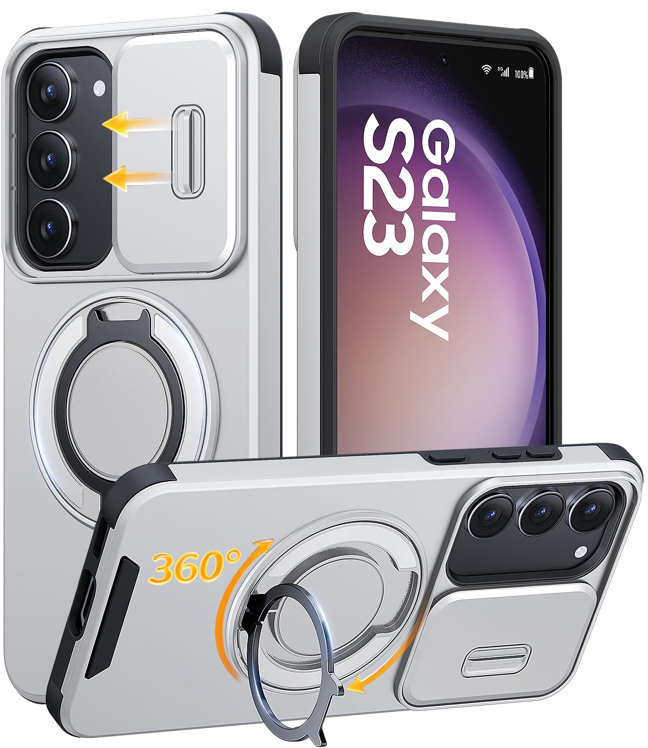 JAME for Samsung Galaxy S26 Ultra Case with Ring Stand & Slide Camera Cover | Ring Holder Kickstand, Screen Protectors, Dual-Layer Shockproof Protective, Magnetic Accessory Friendly Phone Case, Purple