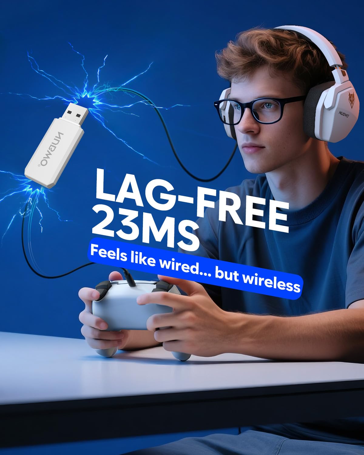 NUBWO Wireless Gaming Headset with Mic for Ps5 Ps4 PC, Zero Interference, 100-Hour Battery All-Day Play, 23ms Sync for Fortnite & Call of Duty/FPS Gamers, Triple Mode All Devices Compatible - Orange