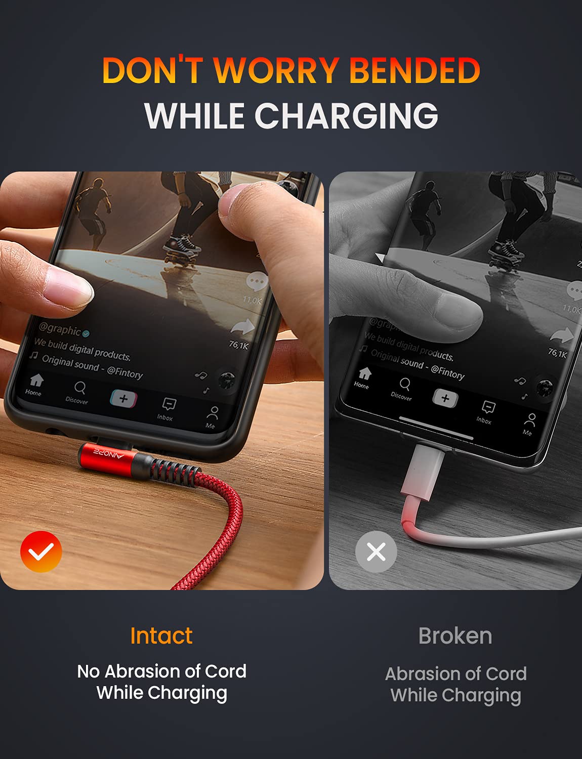 AINOPE USB C to USB C Cable (60W 2Pack 6.6ft) C to C Cable Fast Charging