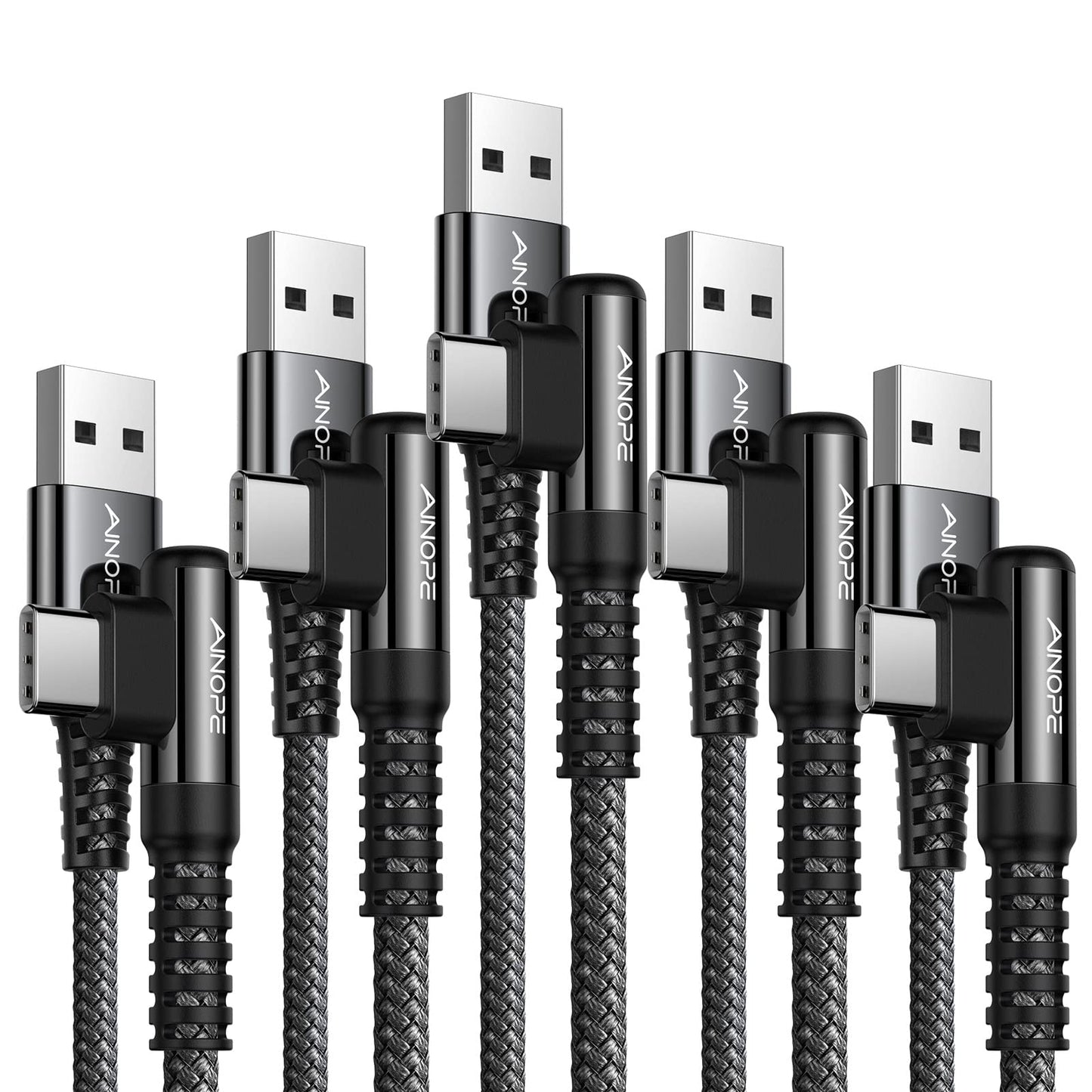 AINOPE 2-Pack Type C Charging Cable 3.1A Fast Charge, Right Angle [6.6ft+6.6ft] USB C Cable, Durable Nylon Braided Type C Charging Cable Fast Charge Compatible Galaxy S10 S9 S21, LG V30,V20,G6