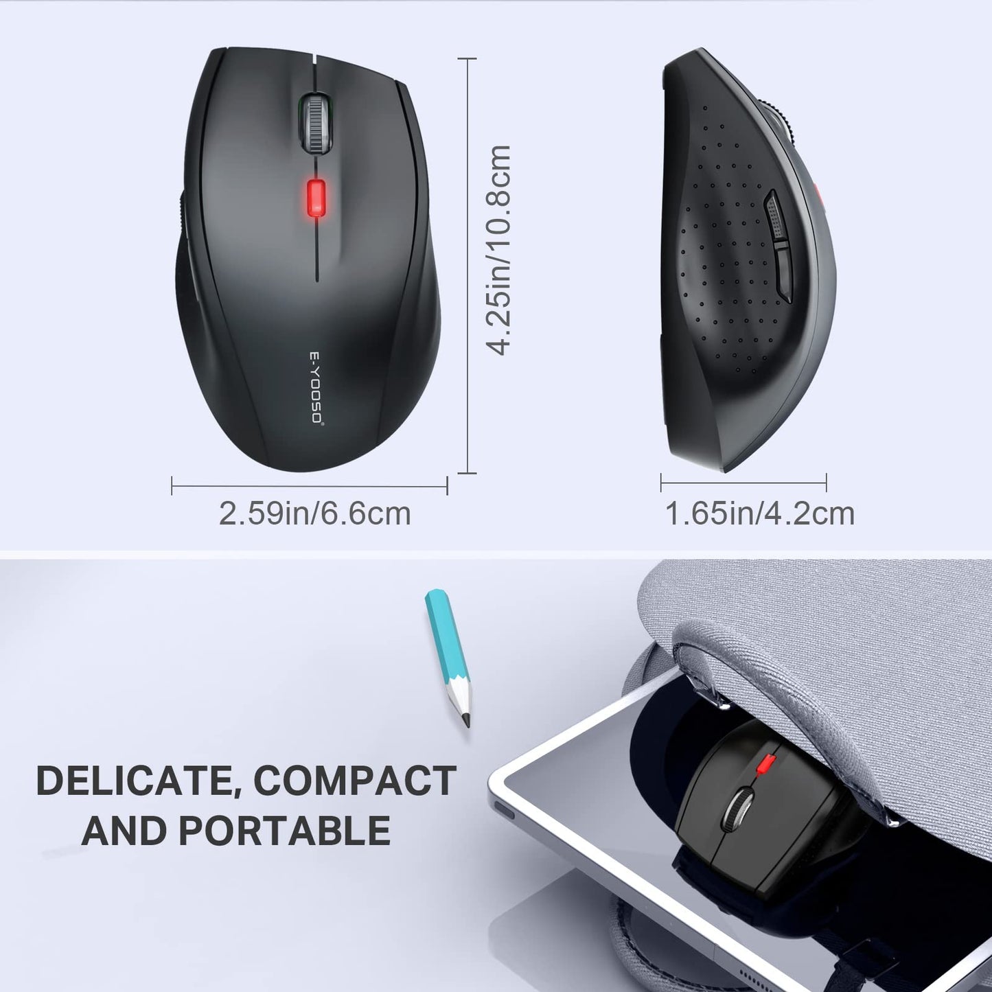 E-YOOSO Wireless Mouse for Laptop, Portable Optical Computer Mouse, 6 Buttons, Cordless 2.4GHz with USB Receiver, 5-Level 4800 DPI, 18 Months Battery Life for PC Chromebook Windows Mac