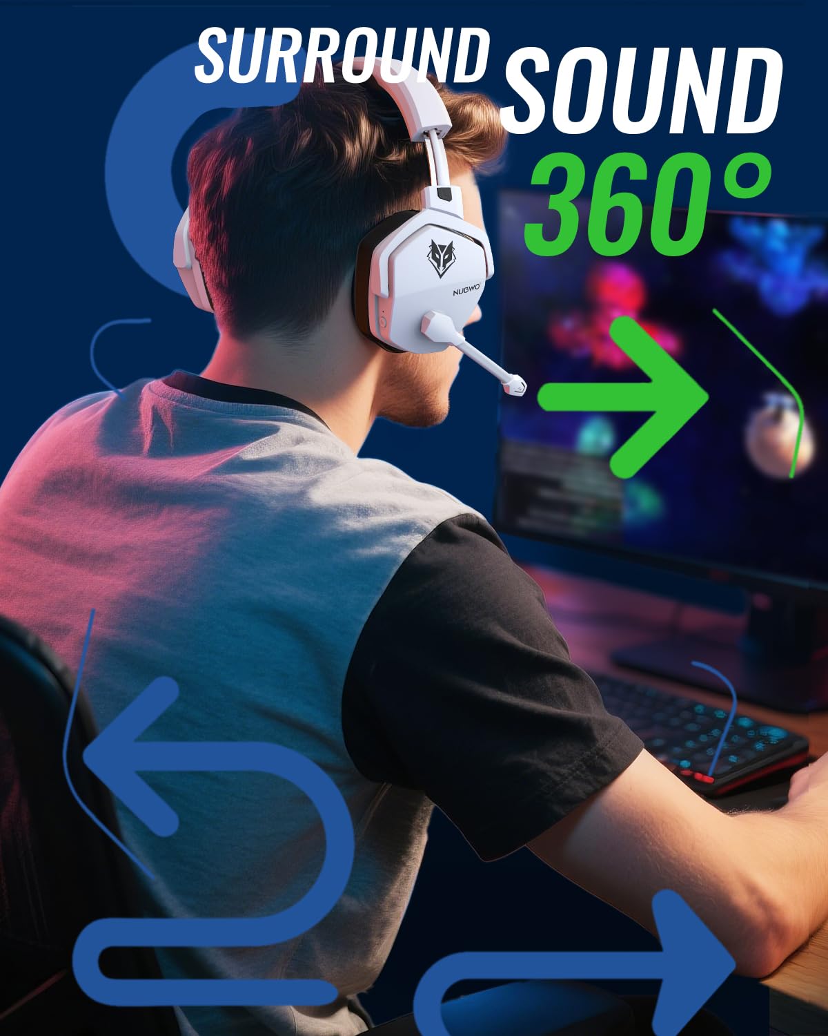 NUBWO Wireless Gaming Headset with Mic for Ps5 Ps4 PC, Zero Interference, 100-Hour Battery All-Day Play, 23ms Sync for Fortnite & Call of Duty/FPS Gamers, Triple Mode All Devices Compatible - Orange