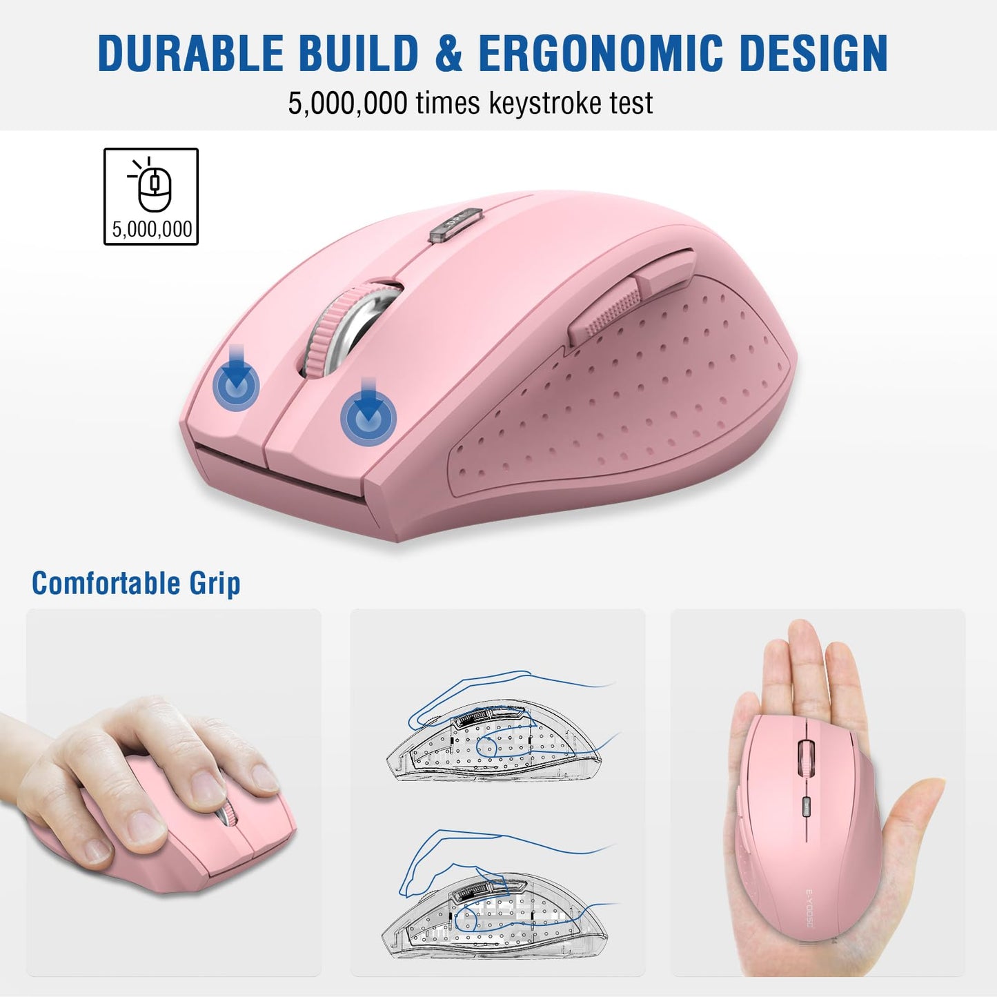 E-YOOSO Wireless Mouse for Laptop, Portable Optical Computer Mouse, 6 Buttons, Cordless 2.4GHz with USB Receiver, 5-Level 4800 DPI, 18 Months Battery Life for PC Chromebook Windows Mac