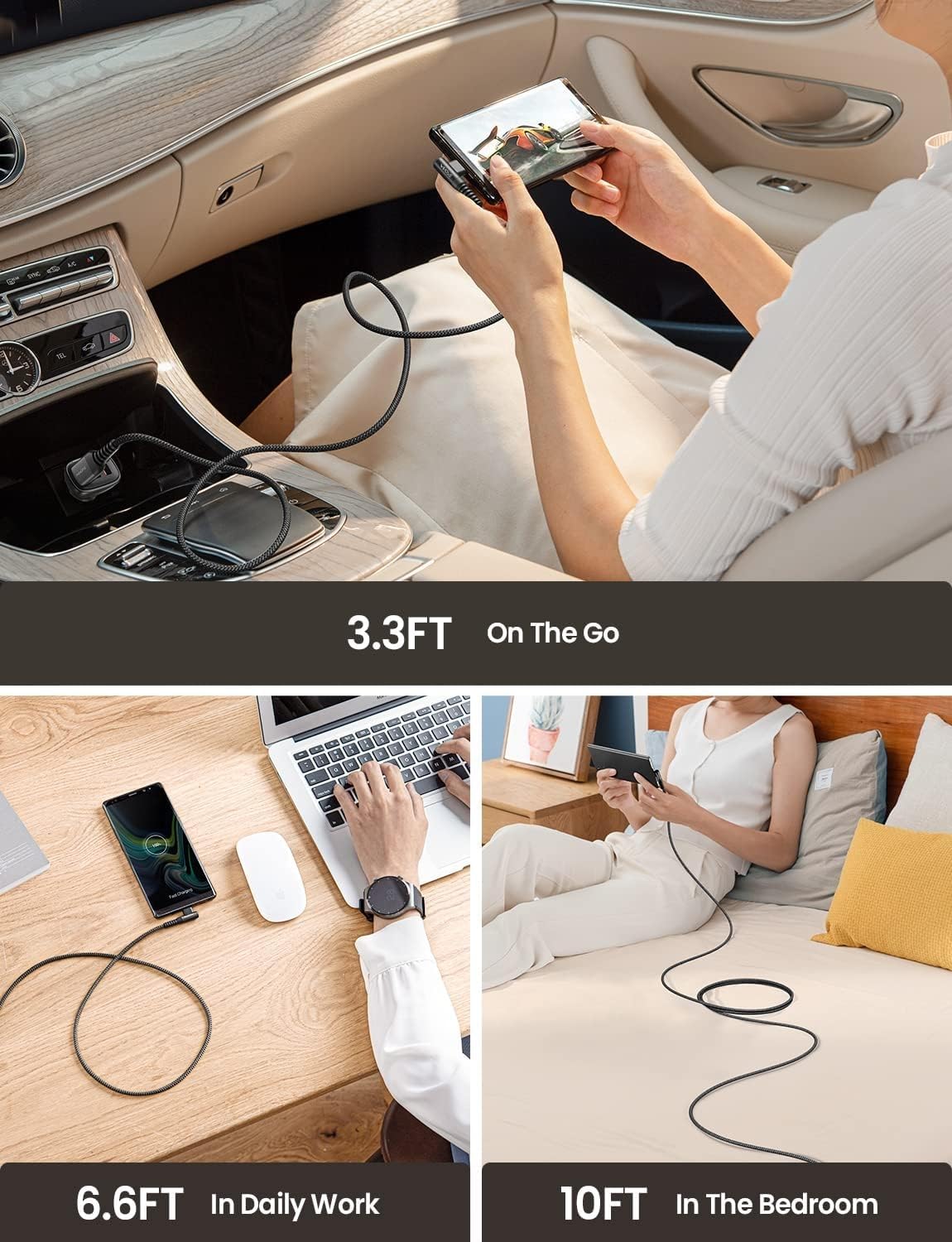 AINOPE 2-Pack Type C Charging Cable 3.1A Fast Charge, Right Angle [6.6ft+6.6ft] USB C Cable, Durable Nylon Braided Type C Charging Cable Fast Charge Compatible Galaxy S10 S9 S21, LG V30,V20,G6