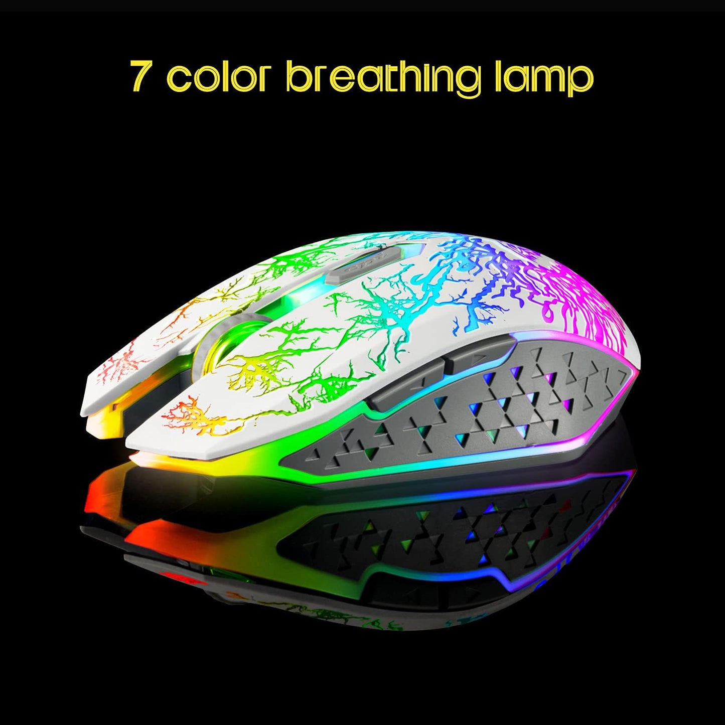 VEGCOO Wireless Gaming Mouse, Rechargeable Gaming Mouse, Silent Optical Mice with 2.4G USB Receiver, 3 Level DPI, 6 Buttons, 7 Colors LED Lights for PC/Mac Gamer, Laptop and Desktop