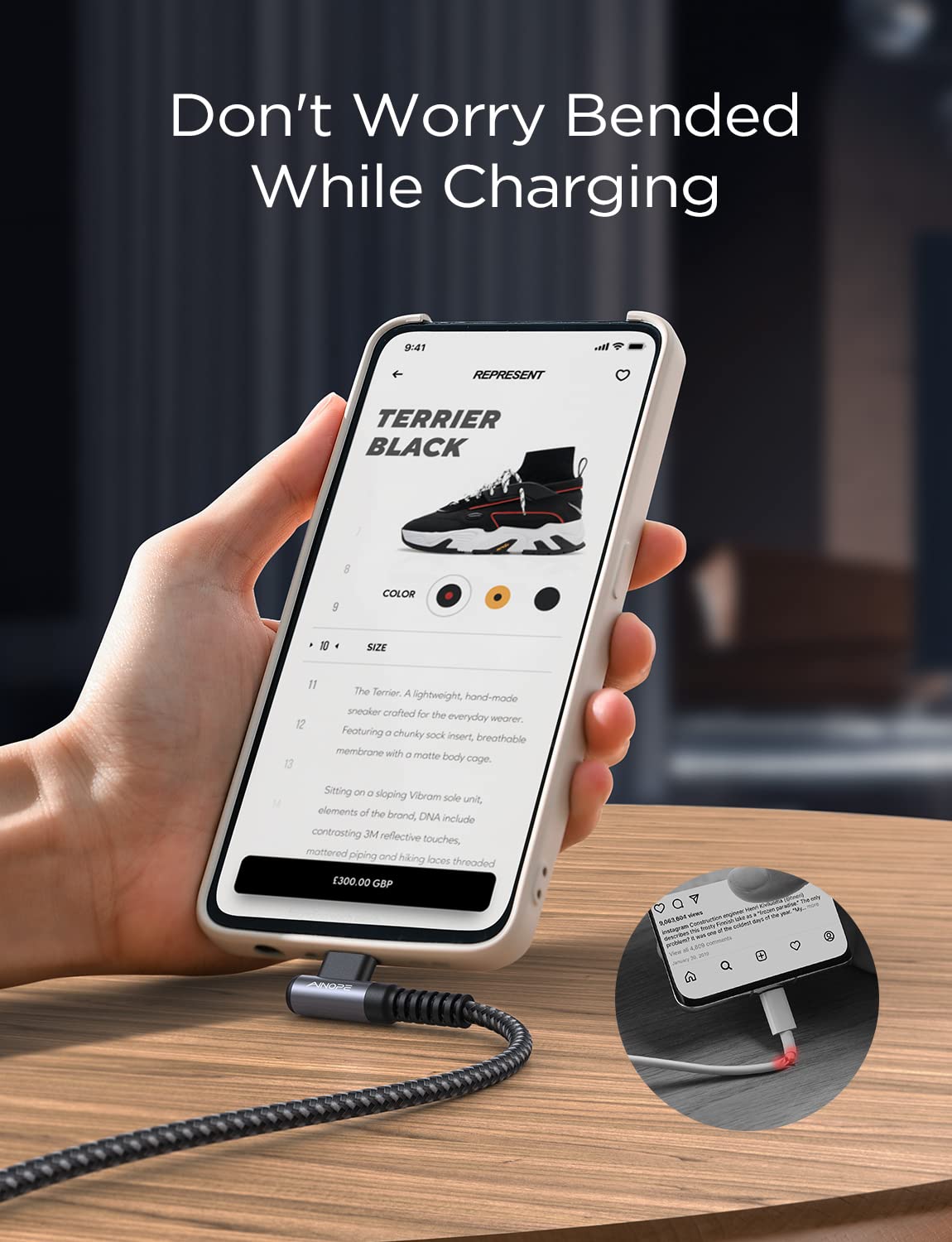 AINOPE 2-Pack Type C Charging Cable 3.1A Fast Charge, Right Angle [6.6ft+6.6ft] USB C Cable, Durable Nylon Braided Type C Charging Cable Fast Charge Compatible Galaxy S10 S9 S21, LG V30,V20,G6