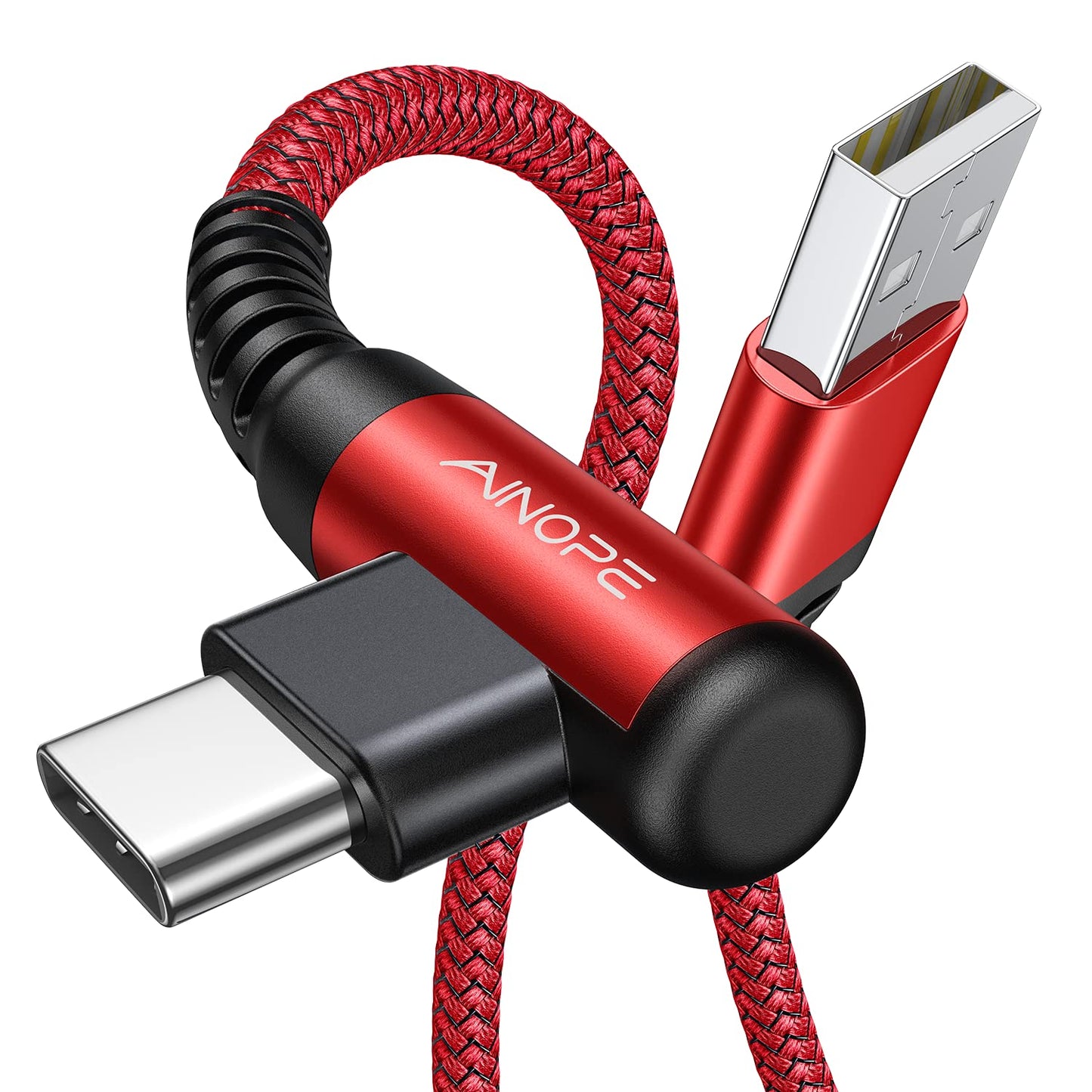 AINOPE 2-Pack Type C Charging Cable 3.1A Fast Charge, Right Angle [6.6ft+6.6ft] USB C Cable, Durable Nylon Braided Type C Charging Cable Fast Charge Compatible Galaxy S10 S9 S21, LG V30,V20,G6