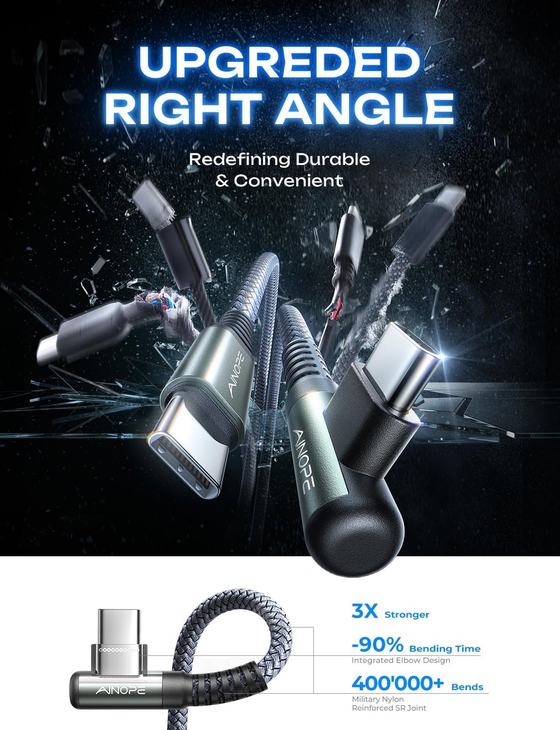 AINOPE USB C to USB C Cable (60W 2Pack 6.6ft) C to C Cable Fast Charging