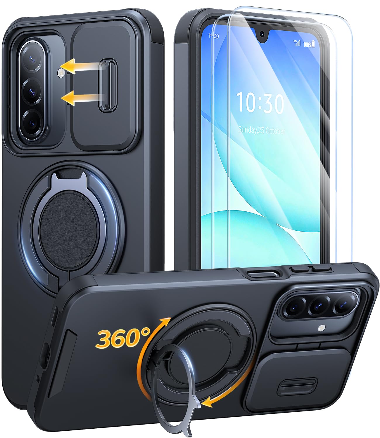 JAME for Samsung Galaxy S26 Ultra Case with Ring Stand & Slide Camera Cover | Ring Holder Kickstand, Screen Protectors, Dual-Layer Shockproof Protective, Magnetic Accessory Friendly Phone Case, Purple