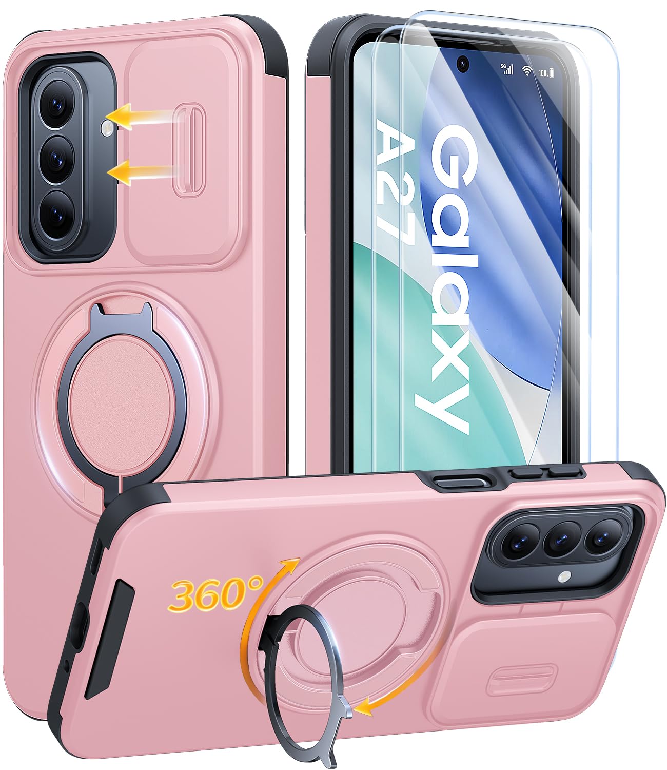 JAME for Samsung Galaxy S26 Ultra Case with Ring Stand & Slide Camera Cover | Ring Holder Kickstand, Screen Protectors, Dual-Layer Shockproof Protective, Magnetic Accessory Friendly Phone Case, Purple