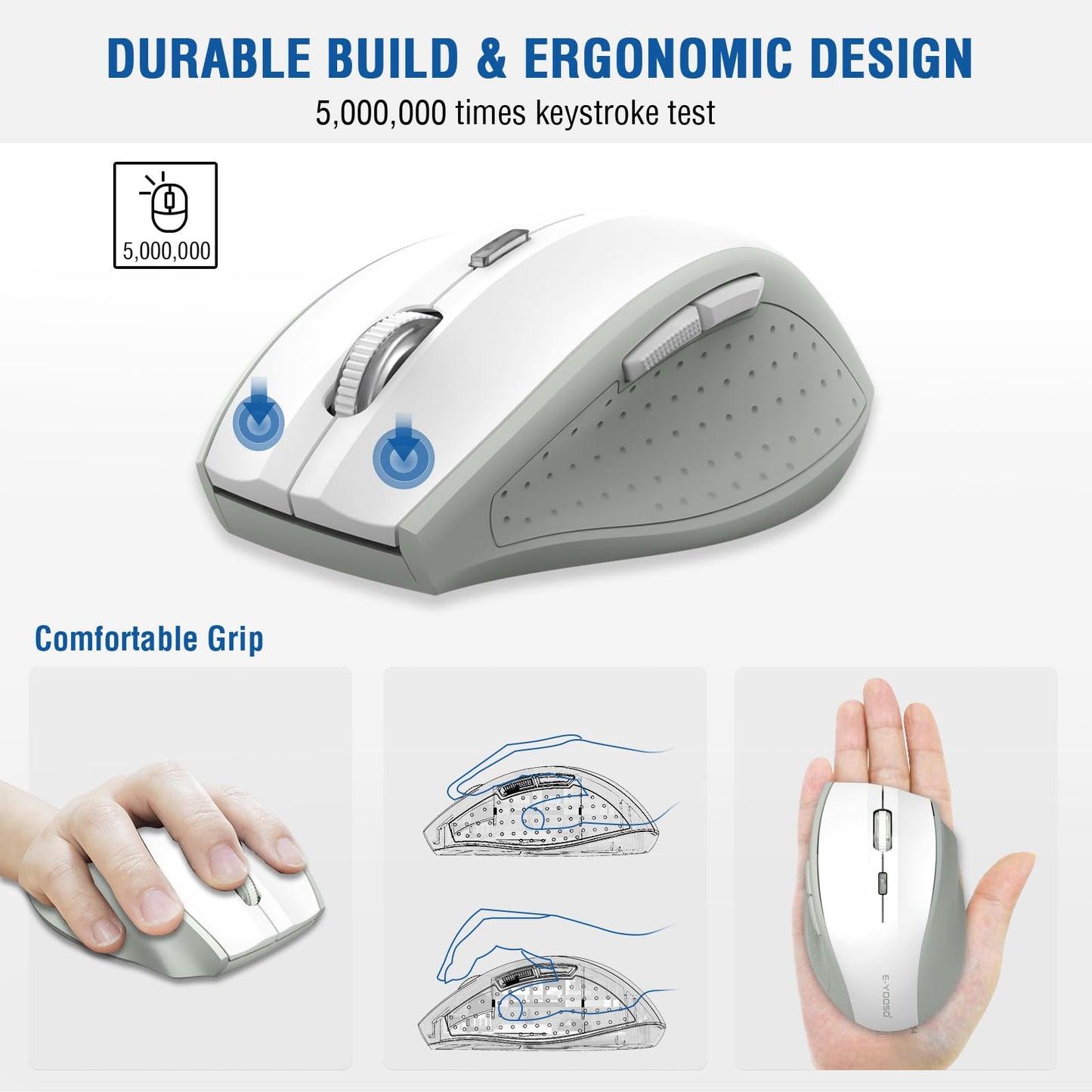 E-YOOSO Wireless Mouse for Laptop, Portable Optical Computer Mouse, 6 Buttons, Cordless 2.4GHz with USB Receiver, 5-Level 4800 DPI, 18 Months Battery Life for PC Chromebook Windows Mac