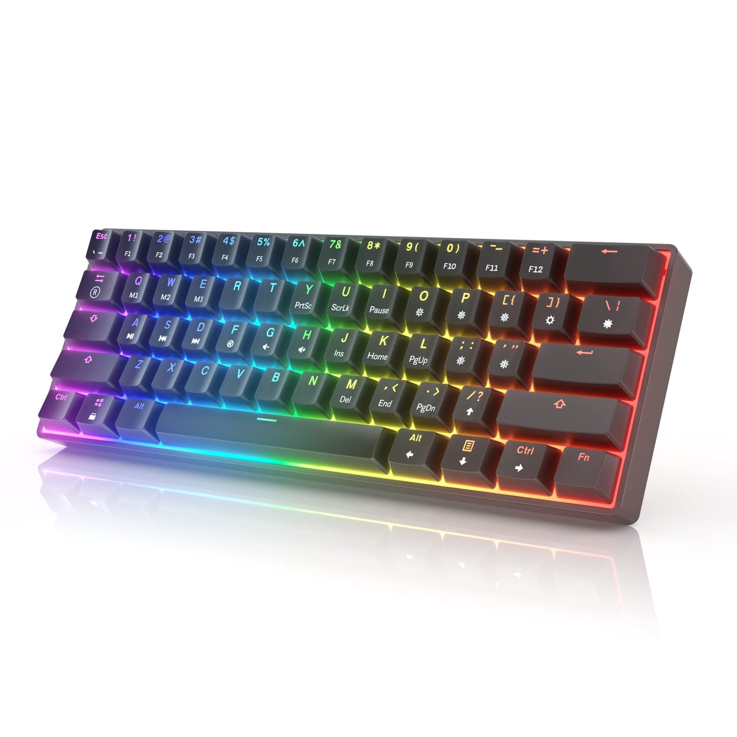 HK GAMING GK61 Mechanical Gaming Keyboard - 61 Keys Multi Color RGB Illuminated LED Backlit Wired Programmable for PC/Mac Gamer (Gateron Optical Brown, White)