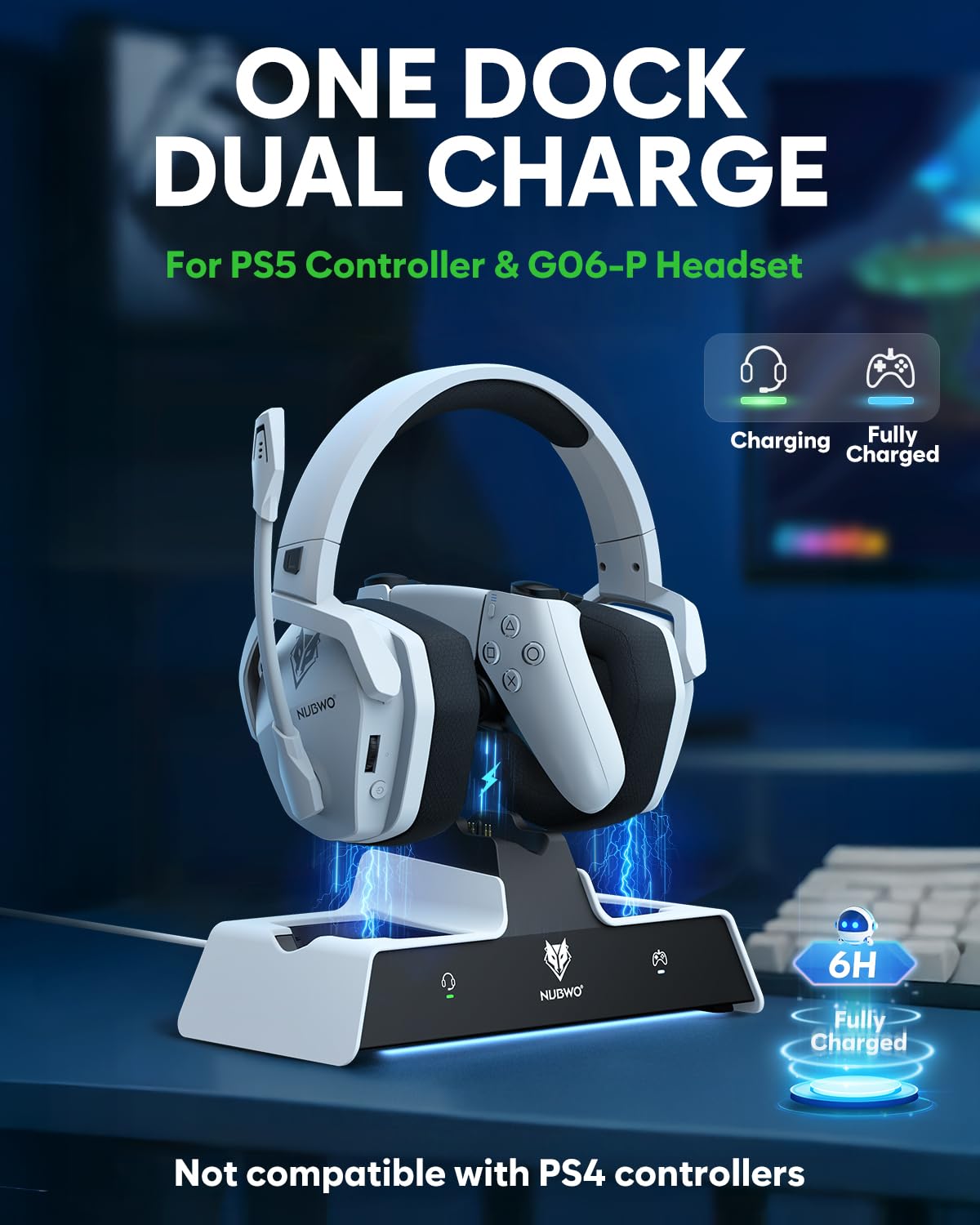 NUBWO Wireless Gaming Headset with Mic for Ps5 Ps4 PC, Zero Interference, 100-Hour Battery All-Day Play, 23ms Sync for Fortnite & Call of Duty/FPS Gamers, Triple Mode All Devices Compatible - Orange