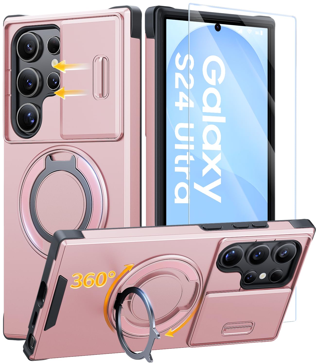 JAME for Samsung Galaxy S26 Ultra Case with Ring Stand & Slide Camera Cover | Ring Holder Kickstand, Screen Protectors, Dual-Layer Shockproof Protective, Magnetic Accessory Friendly Phone Case, Purple