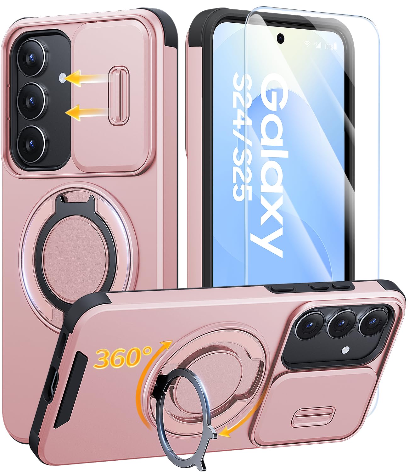 JAME for Samsung Galaxy S26 Ultra Case with Ring Stand & Slide Camera Cover | Ring Holder Kickstand, Screen Protectors, Dual-Layer Shockproof Protective, Magnetic Accessory Friendly Phone Case, Purple