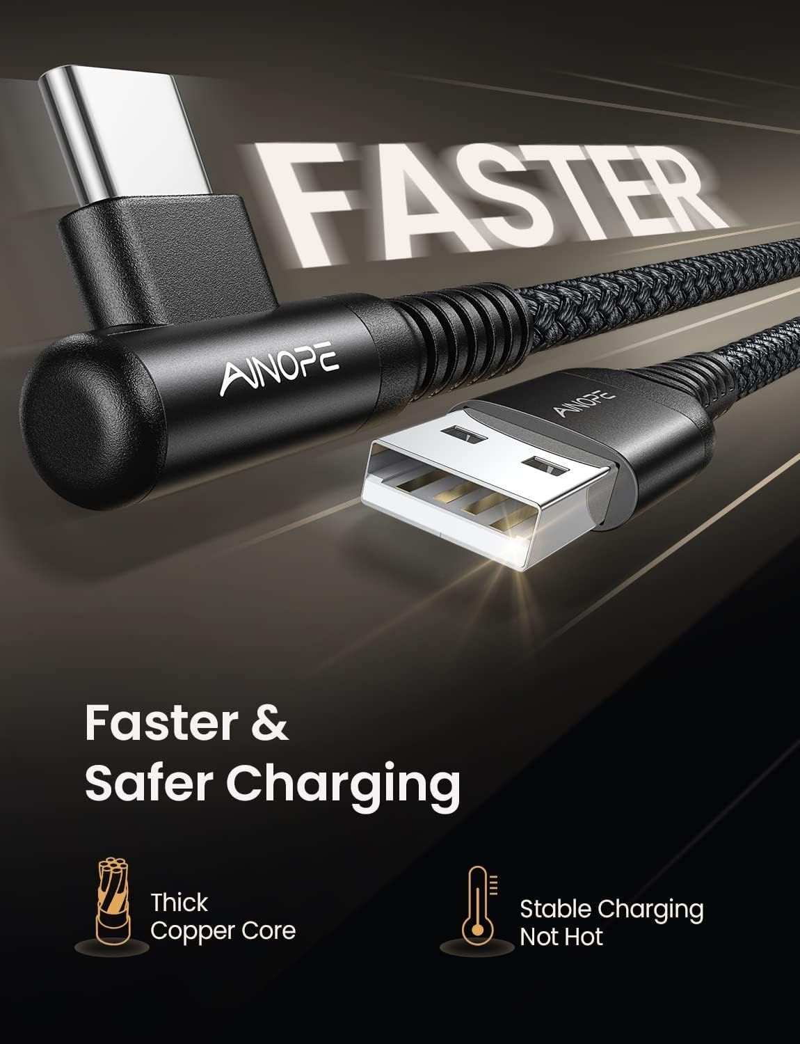 AINOPE 2-Pack Type C Charging Cable 3.1A Fast Charge, Right Angle [6.6ft+6.6ft] USB C Cable, Durable Nylon Braided Type C Charging Cable Fast Charge Compatible Galaxy S10 S9 S21, LG V30,V20,G6