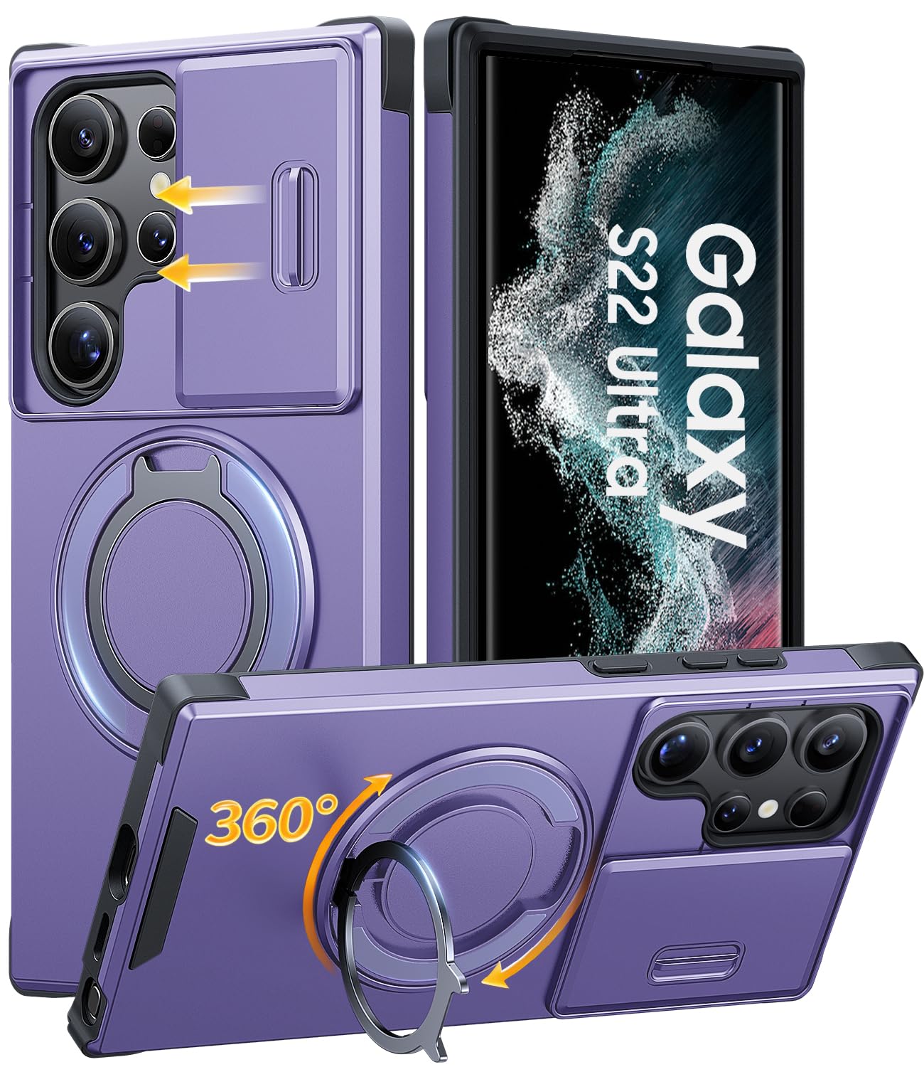 JAME for Samsung Galaxy S26 Ultra Case with Ring Stand & Slide Camera Cover | Ring Holder Kickstand, Screen Protectors, Dual-Layer Shockproof Protective, Magnetic Accessory Friendly Phone Case, Purple