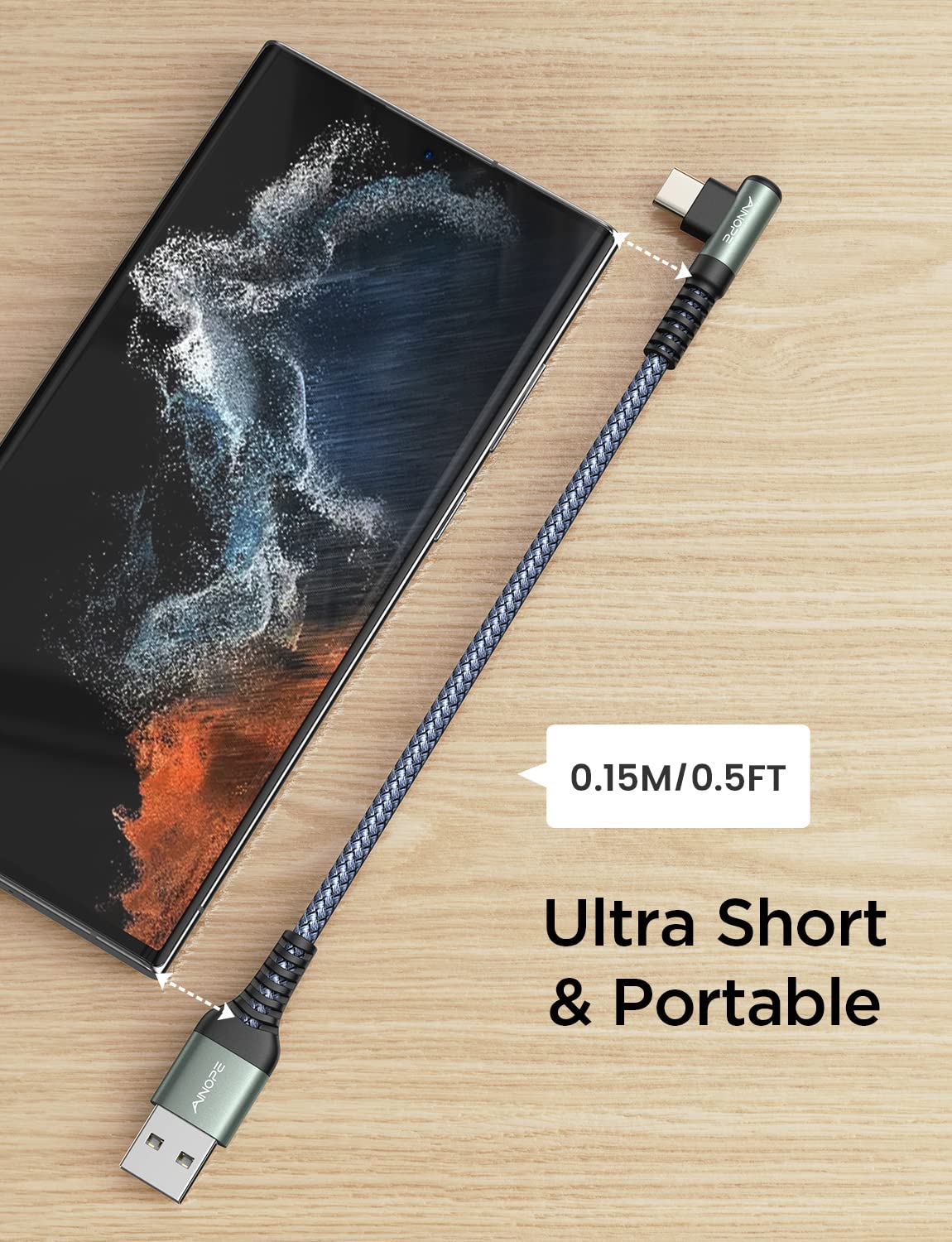 AINOPE 2-Pack Type C Charging Cable 3.1A Fast Charge, Right Angle [6.6ft+6.6ft] USB C Cable, Durable Nylon Braided Type C Charging Cable Fast Charge Compatible Galaxy S10 S9 S21, LG V30,V20,G6