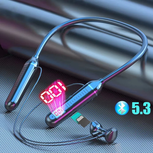 Wireless Neckband Earphone Hifi Sound Quality Bluetooth 5.3 Headphone with LED Power Display Neck Hanging Earbuds