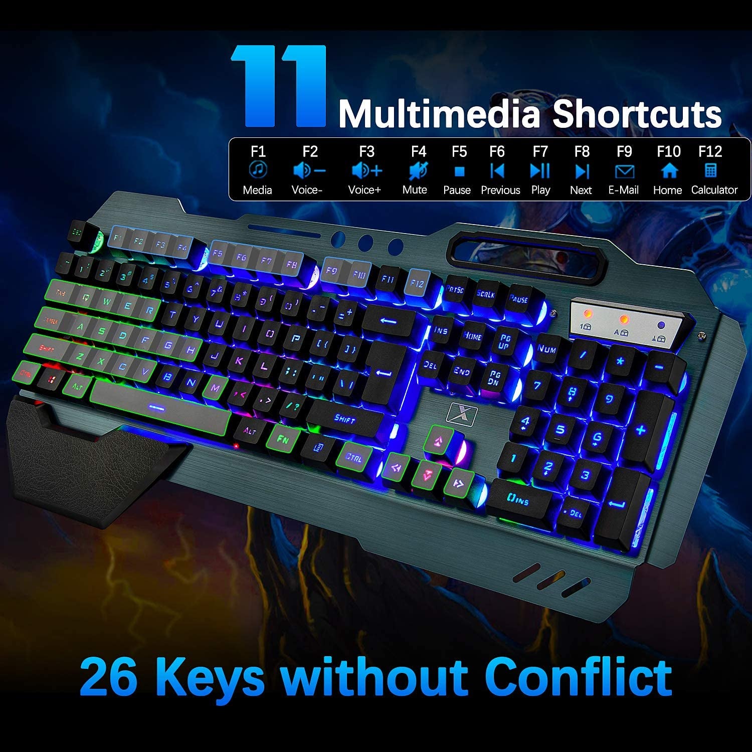 Wireless Gaming Keyboard and Mouse, Rainbow Backlit Rechargeable Keyboard Mouse 