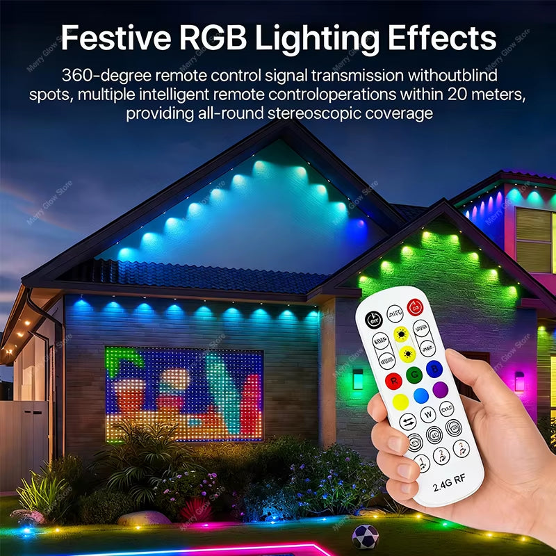 150FT Permanent Outdoor Smart RGBIC Eave Lights Multiple Scene Modes 90LED Cornice Lights for Holiday Halloween Christmas Decor