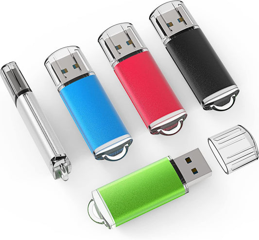 5 Pack 2GB USB 2.0 Flash Drive Memory Stick Thumb Drives (5 Mixed Colors: Black Blue Green Red Silver)