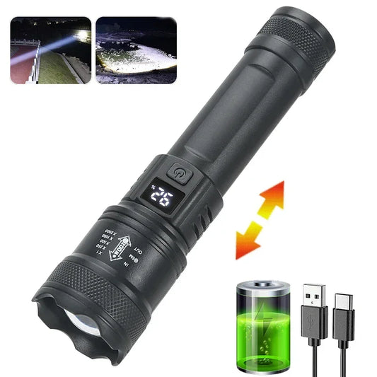 High Power Self Defense LED Flashlights USB Rechargeable Strong Hand Light Multifunctional Torch Lamp for Emergency Camping