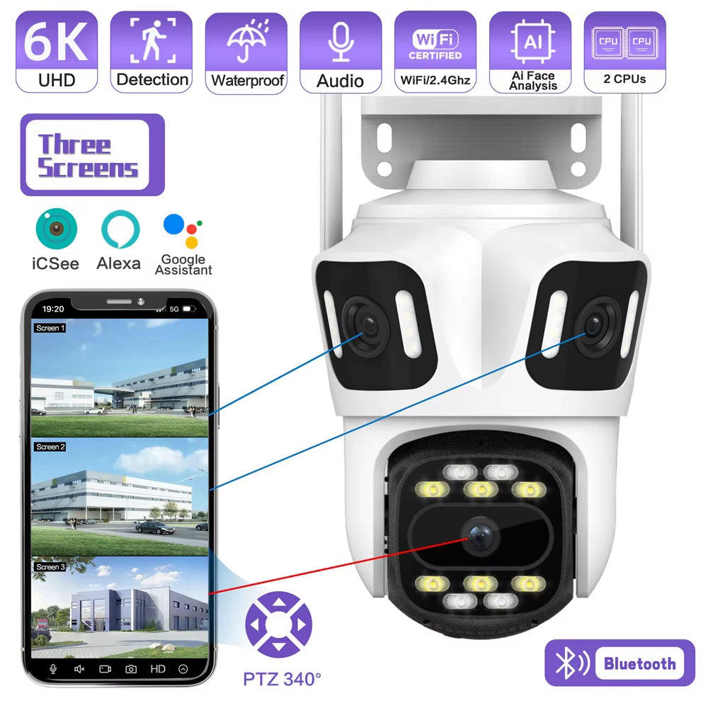 Outdoor PTZ 6K WIFI IP Triple Lens Camera with Triple Screens