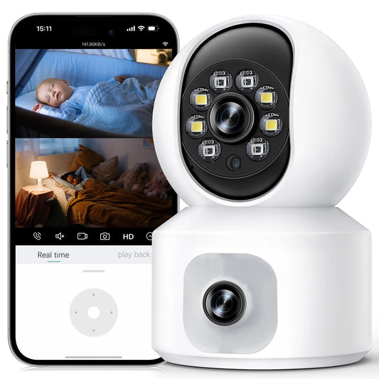Baby Monitor with Dual Cameras, 2K HD Wifi Cameras for Home Security/Baby Monitor/Pet Camera, 360° PTZ & Fixed Camera, Two-Way Audio, Motion Tracking &Full-Color Night Vision for Baby Pet Elderly