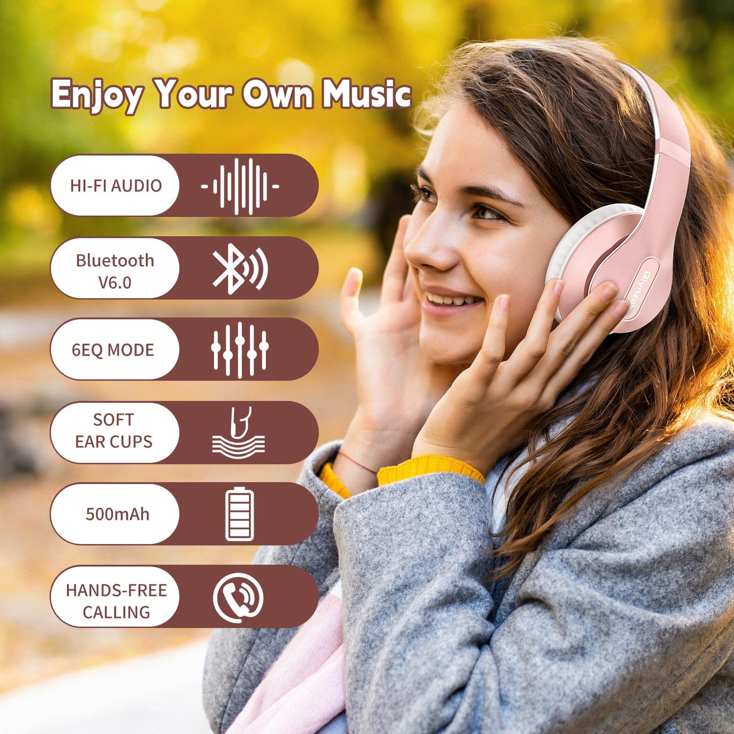 Wireless Bluetooth Headphones Over Ear V6.0 HiFi Stereo with Mic